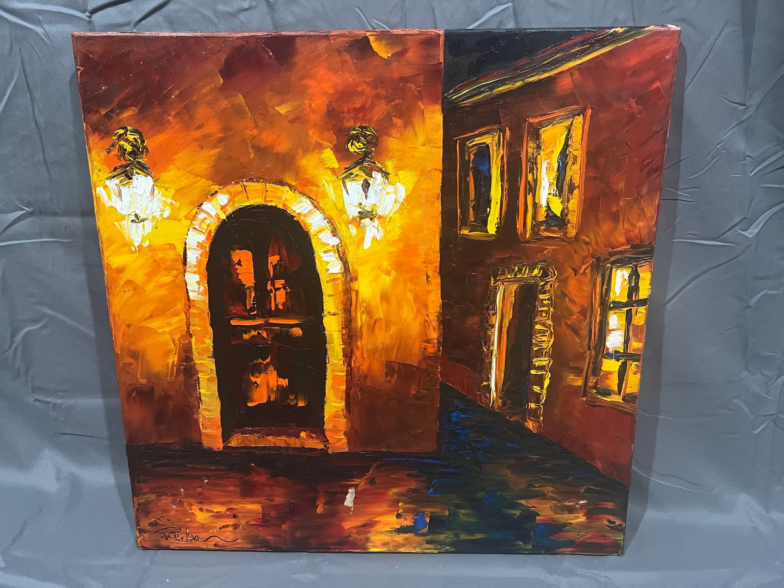 Signed Beata Sask Oil on Canvas - Cottage Door Scene: Signed Beata Sask Oil on Canvas - Cottage Door Scene. No frame