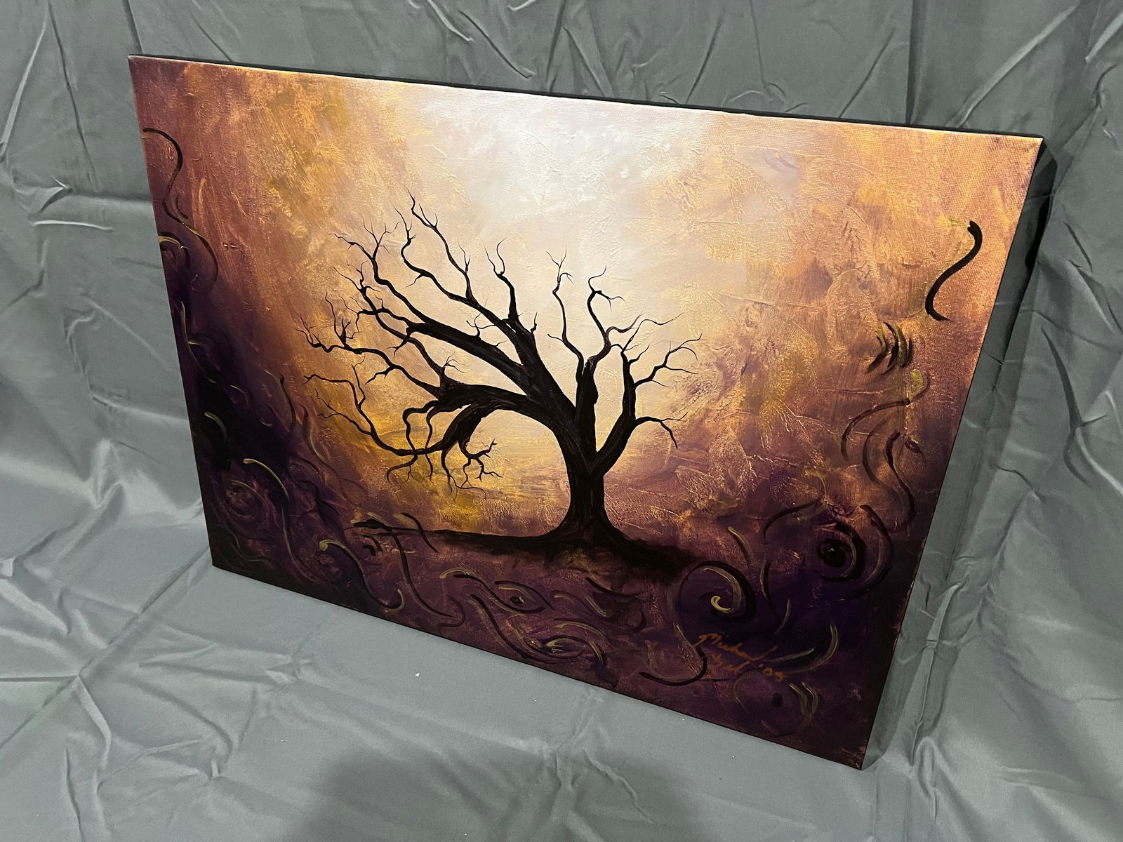 Signed Michael Angel Painting - Dramatic Tree - 2