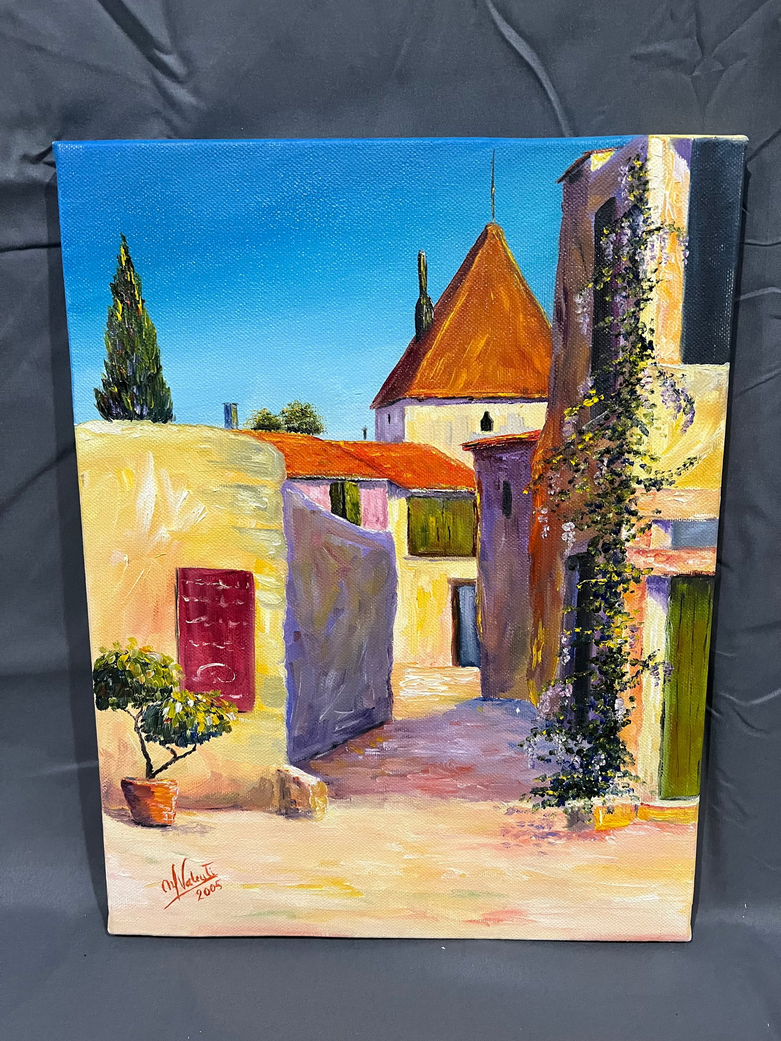 Signed Manuela Valenti Small Alley in Carcassonne Oil on Canvas (1 of 6)