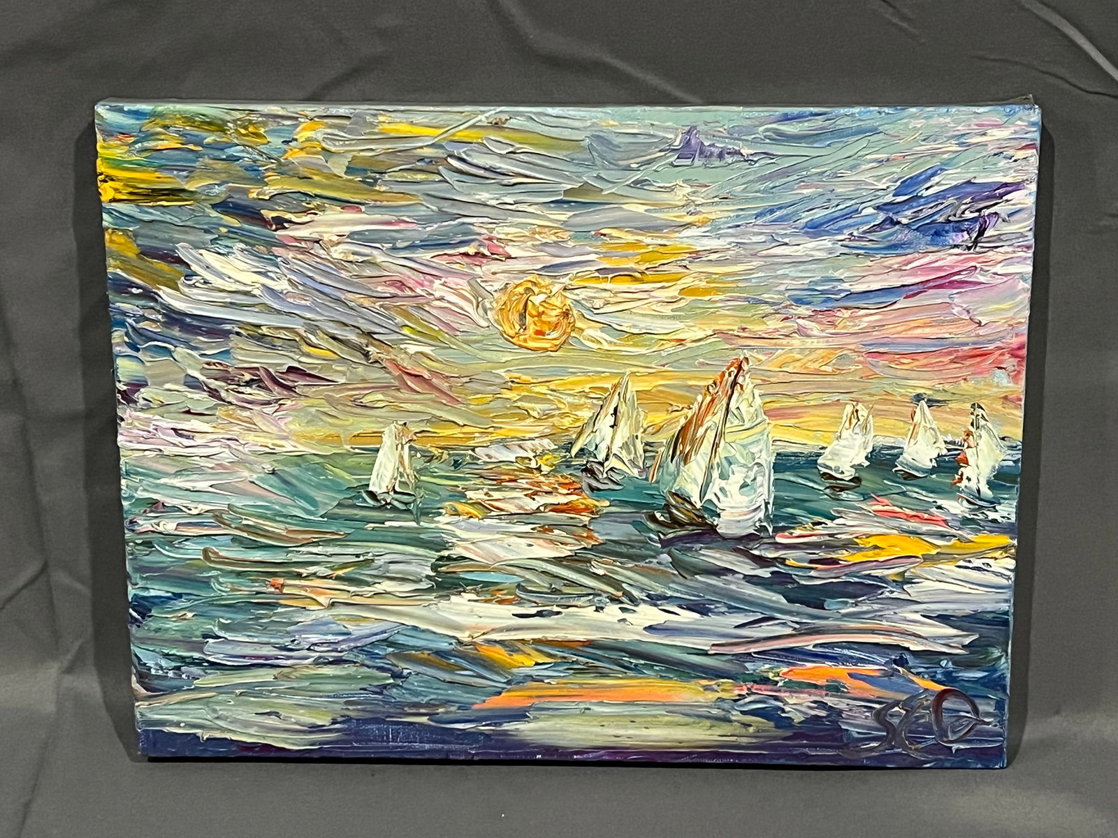 Signed Sarah Davis â€œSail Awayâ€ Oil on Canvas: Signed Sarah Davis â€œSail Awayâ€ Oil on Canvas. No frame