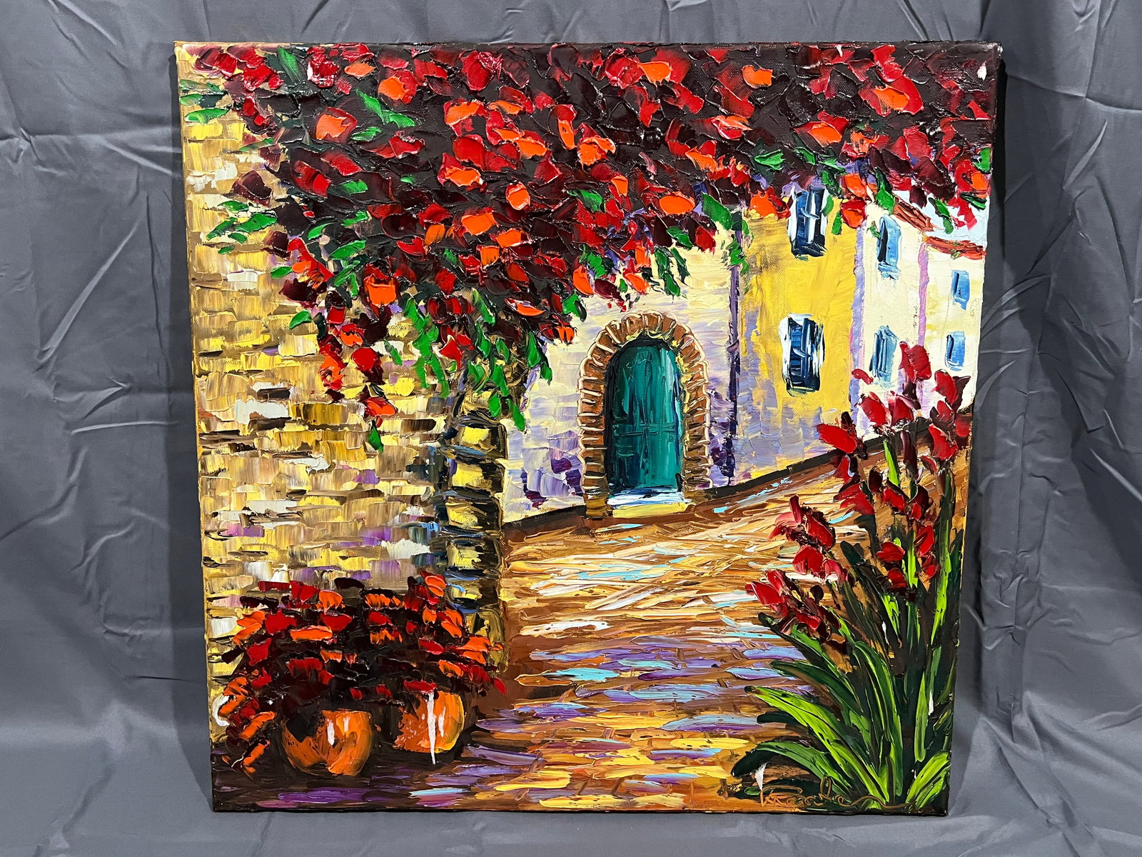 Signed Beata Sasik "Flowering Arch & Geen Door" Oil on Canvas (1 of 6)