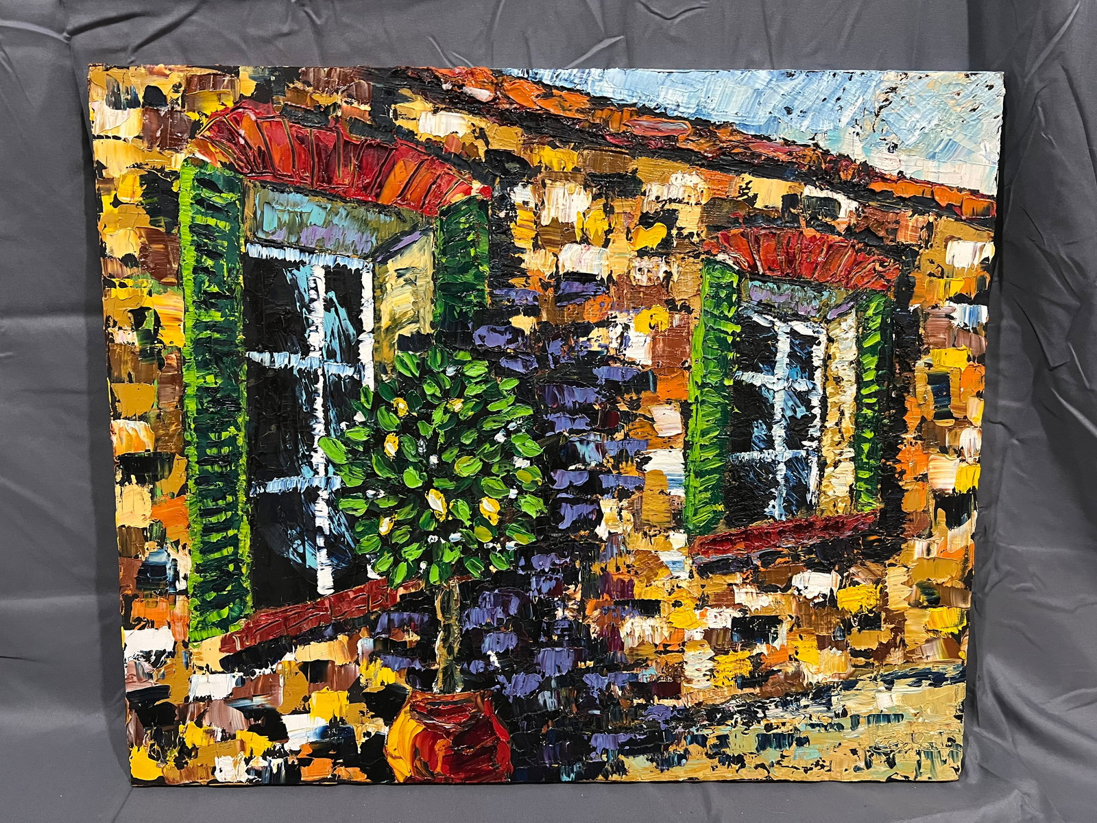 Signed Beata Sasik â€œOld House & Lemon Treeâ€ Oil on Canvas: Signed Beata Sasik â€œOld House & Lemon Treeâ€ Oil on Canvas. No frame