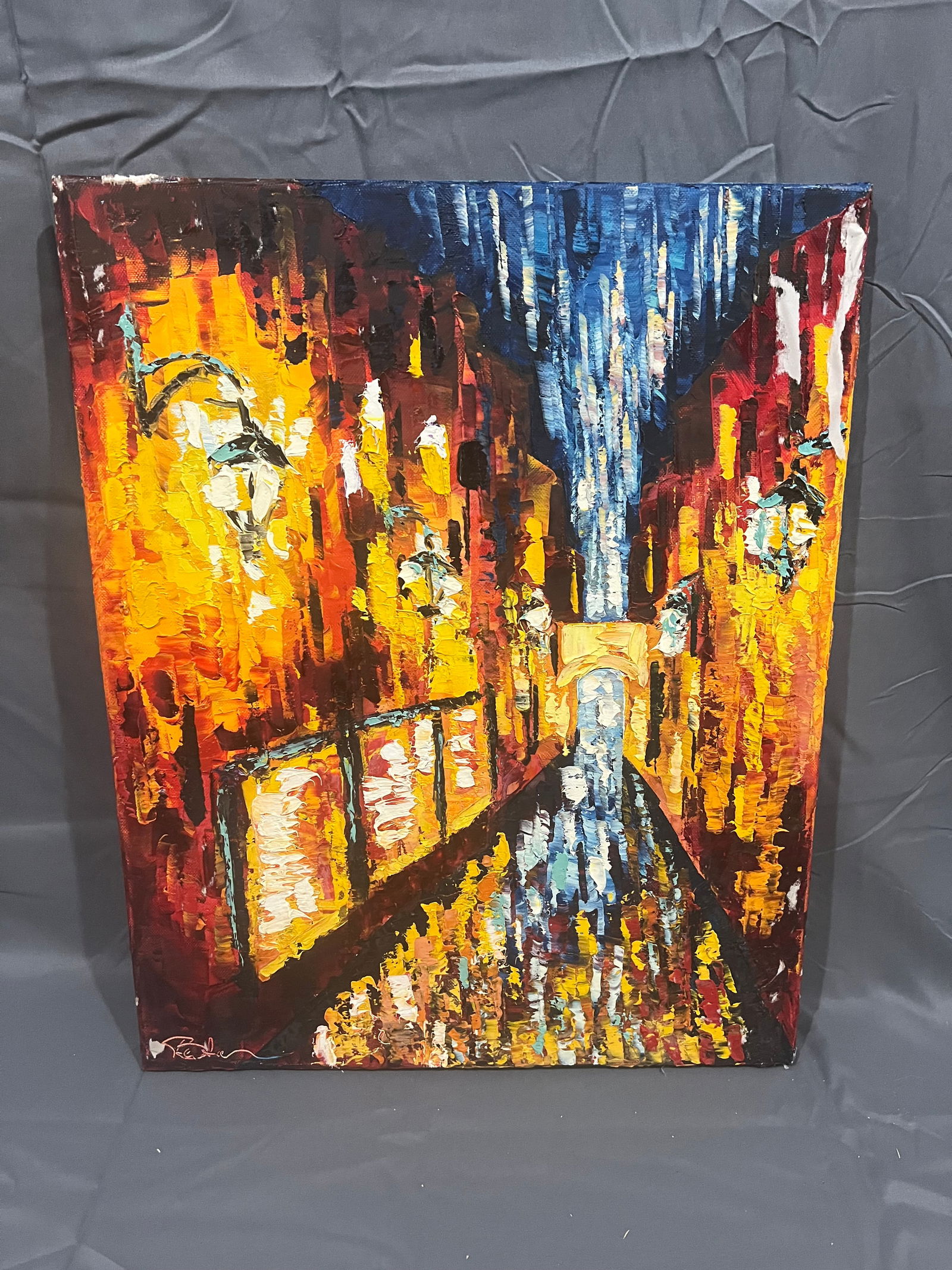 Signed Beata Sasik Oil on Canvasâ€Window Shoppingâ€: Signed Beata Sasik Oil on Canvasâ€Window Shoppingâ€ no frame