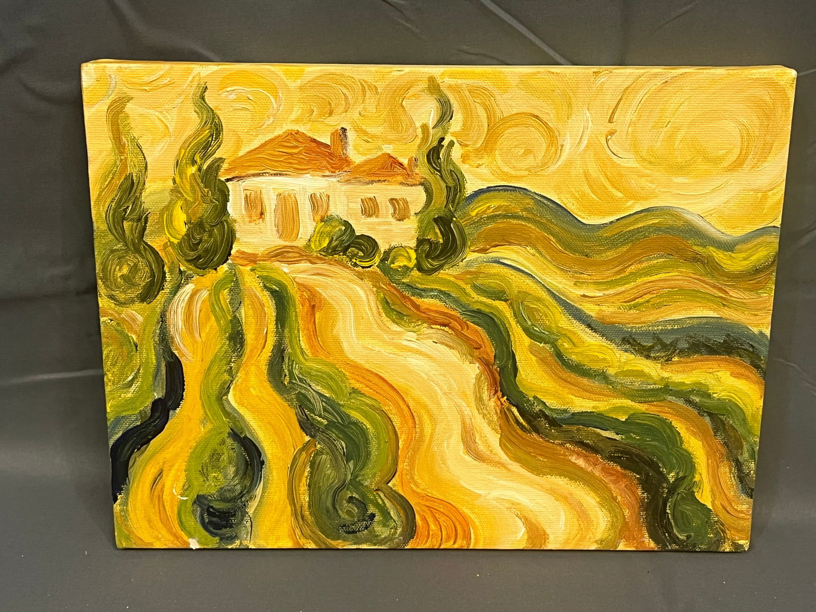 Signed Margosian Oil on Canvas â€œVangogh Tuscan Vineyardâ€: Signed Margosian Oil on Canvas â€œVangogh Tuscan Vineyardâ€. No frame