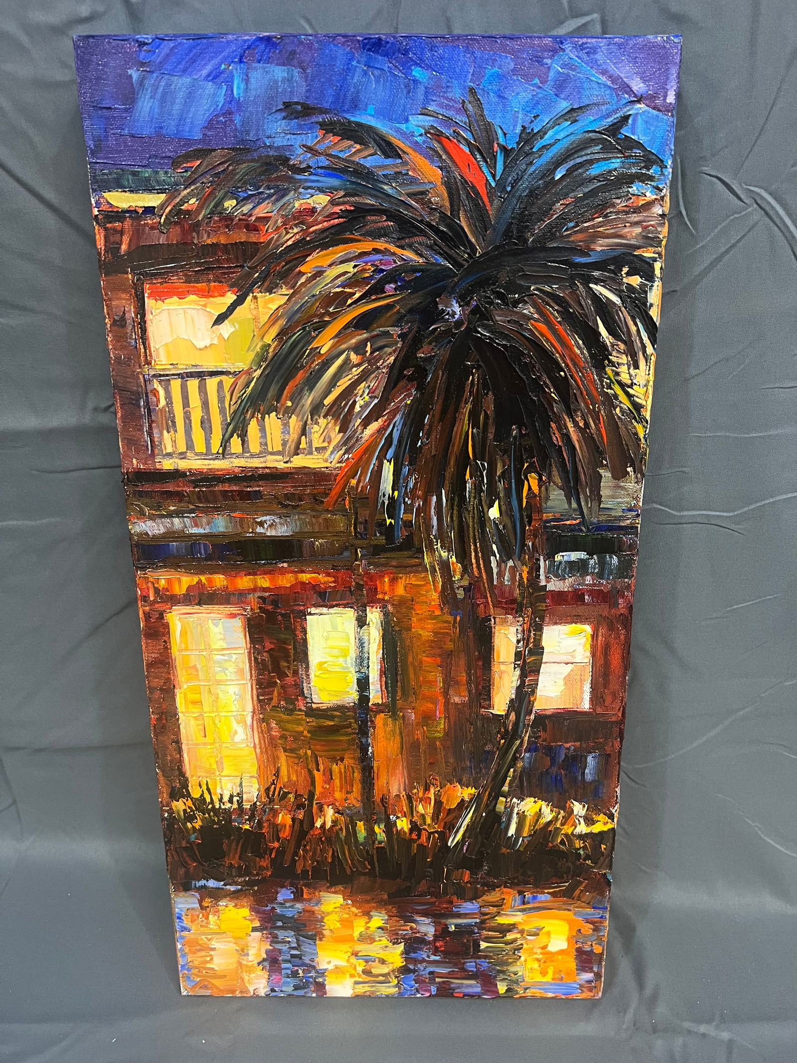 Signed D. Hurd - Palm Tree Scene: Signed D. Hurd - Palm Tree Scene. No frame