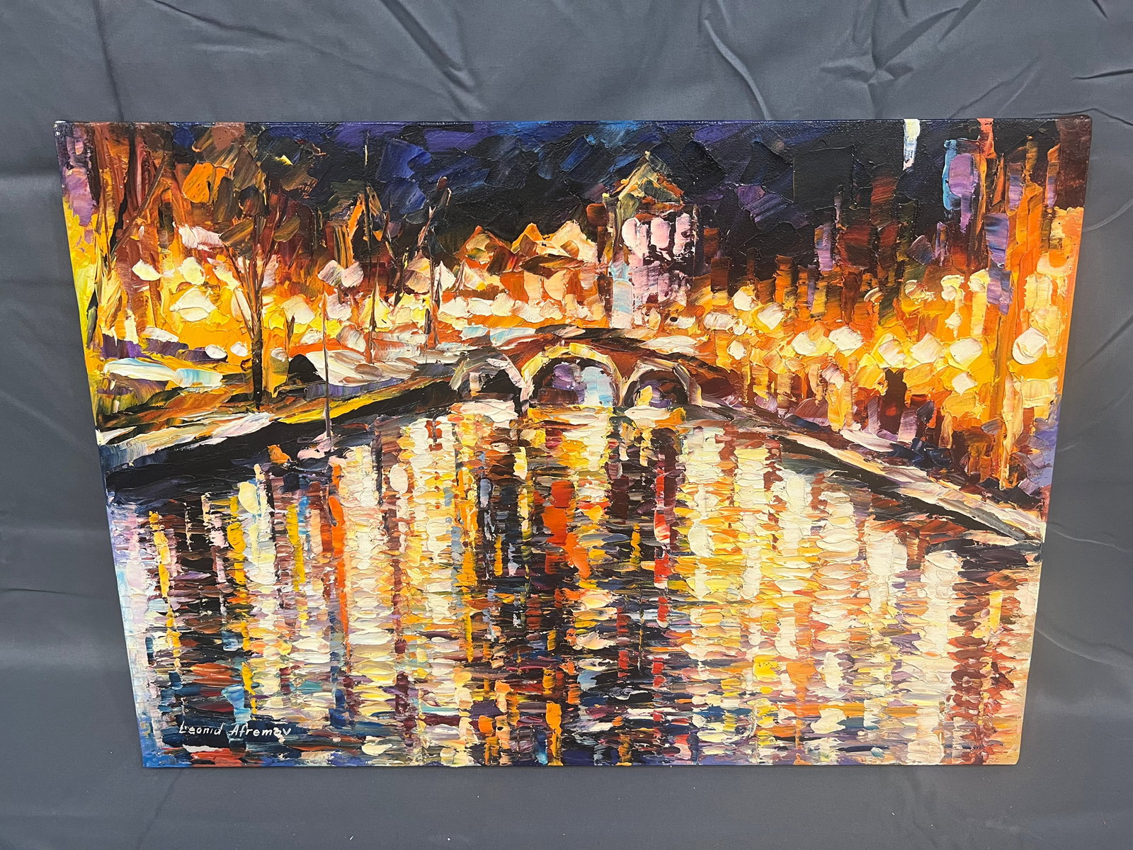 Signed Leonid Afremov â€œCovered by Nightâ€ Oil on Canvas: Signed Leonid Afremov â€œCovered by Nightâ€ Oil on Canvas. No frame
