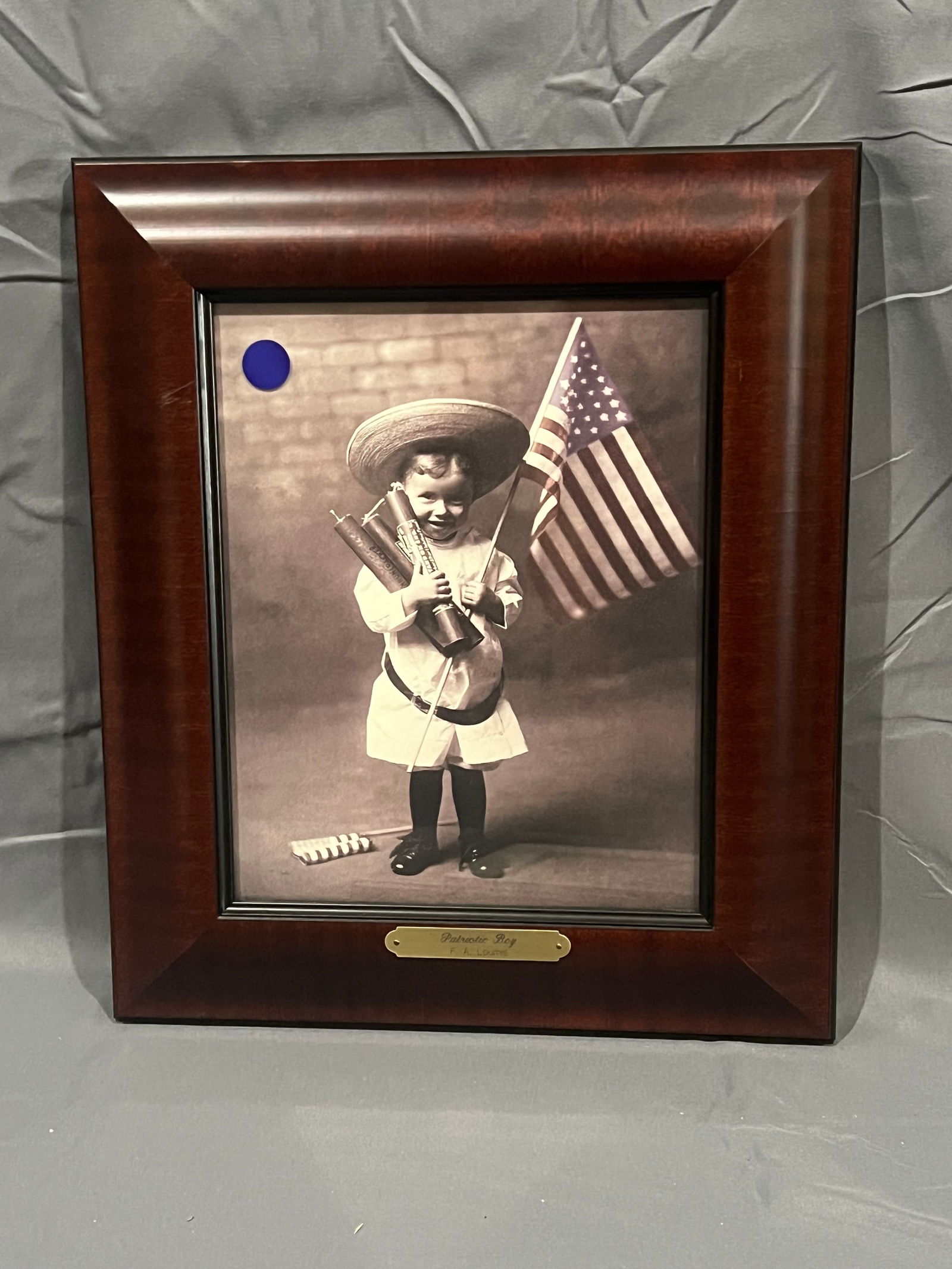 Signed FA Loumis "Patriotic Boyâ€ Print: Signed FA Loumis "Patriotic Boyâ€ Print. In modern frame