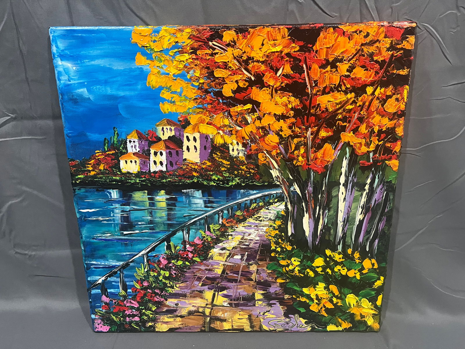 Signeed Beata Sasik Oil on Canvas "Como Lake Colors": Signeed Beata Sasik Oil on Canvas "Como Lake Colors". No frame