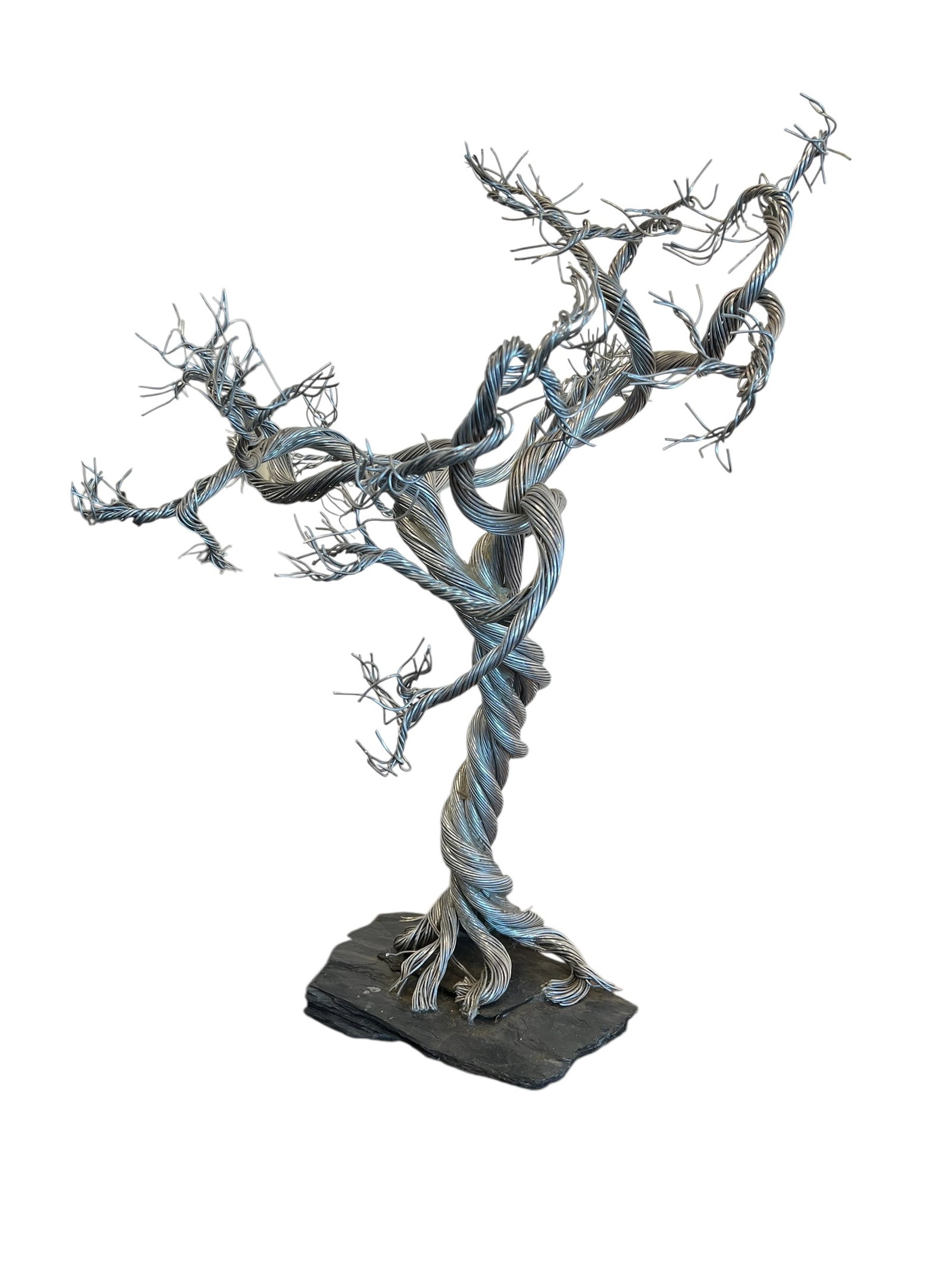 Decorativewire tree sculpture: Decorativewire tree sculpture. Mounted on a stone base. Handmade from twisted wire