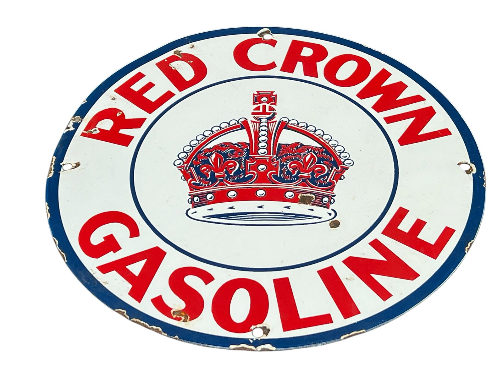 Red Crown Gasoline Porcelain Advertising Sign: Red Crown Gasoline Porcelain Advertising Sign. Possibly reproduction