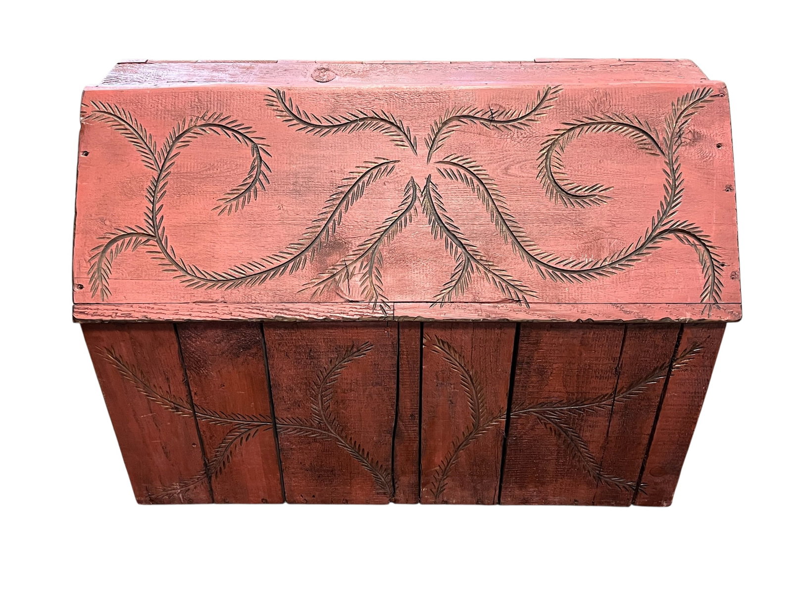 Primitive Folk Art Blanket Chest: This is a miniature paint-decorated Schoharie chest, often referred to as a dowry or blanket chest. [1]Origin & Age: These chests are often associated with New York and Pennsylvania Germanic tradition