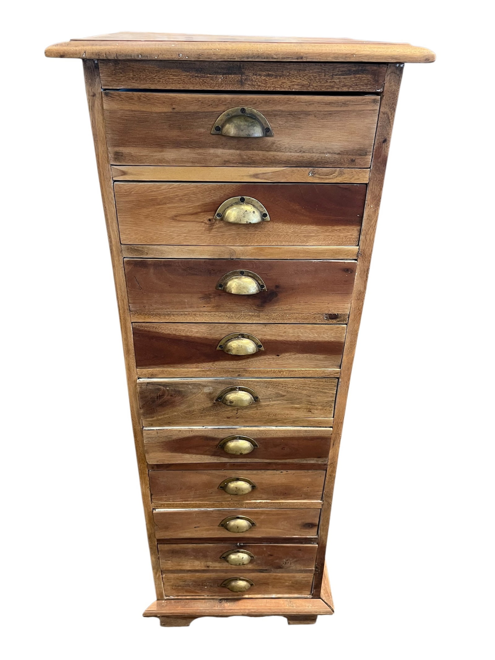 10 Drawer Rustic White Painted Pyramid Chest: This piece is a Pyramid Chest of Drawers, a distinctive style of tall, narrow furniture known for its tapered shape that is wider at the base than at the top. [1, 2]These chests are often crafted from