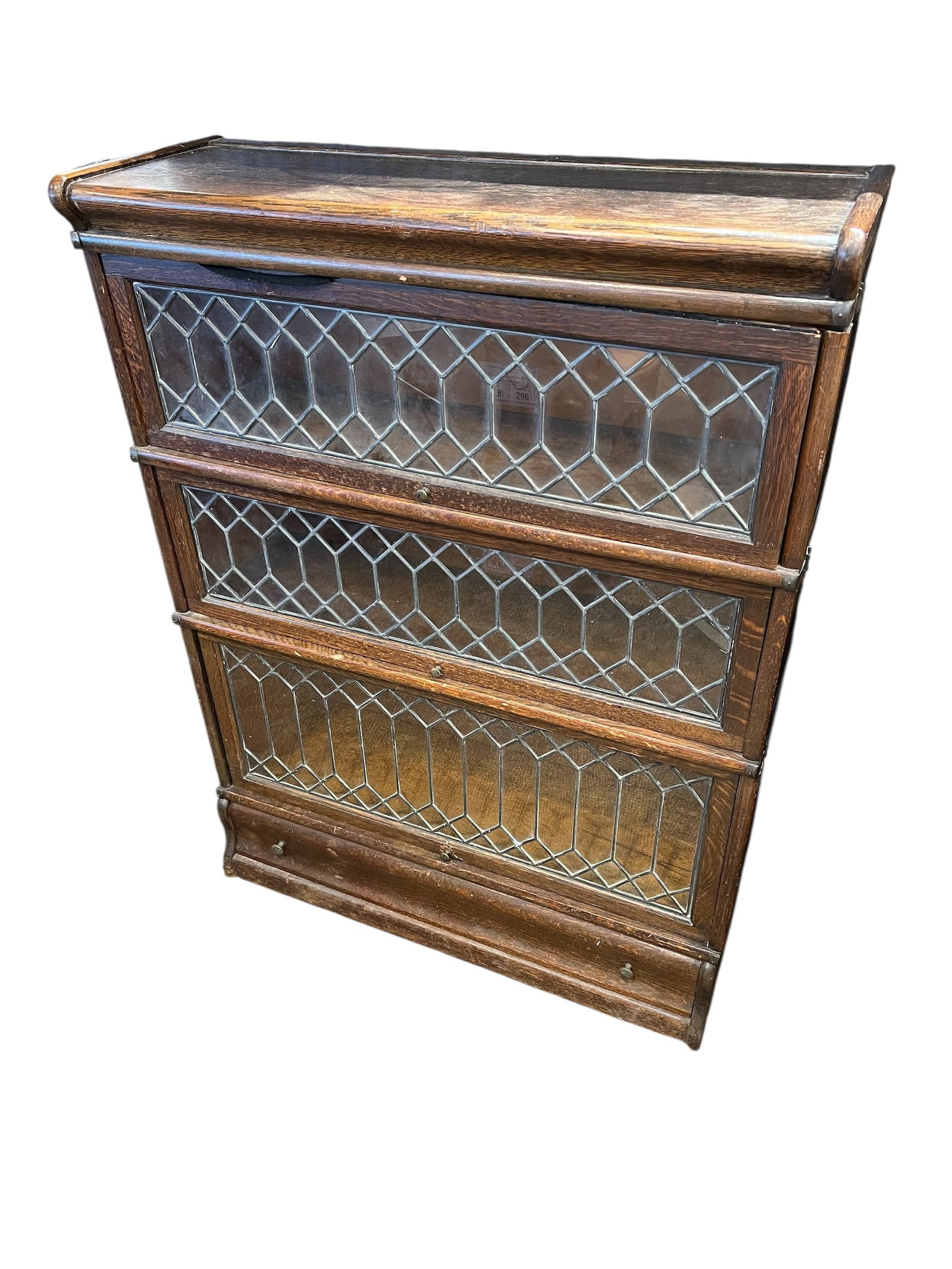 Oak 3 Stack Leaded Glass Barrister Bookcase (1 of 5)