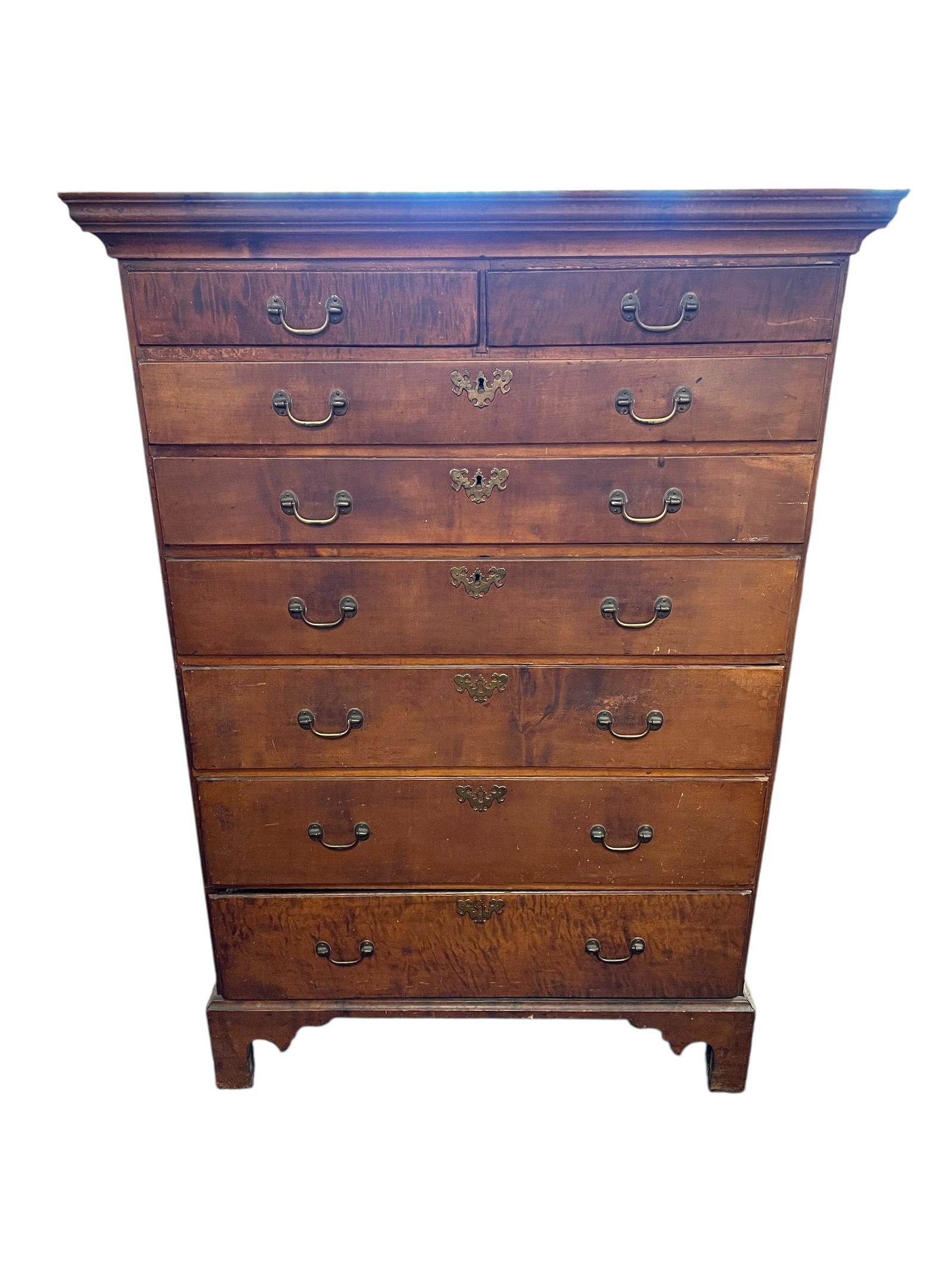 Mahogany Highboy Chest: These are likely antique American Chippendale style walnut tall chests dating from the late 18th century. [1, 2]Design and Features: These chests often feature a "three over five" or "three over two o