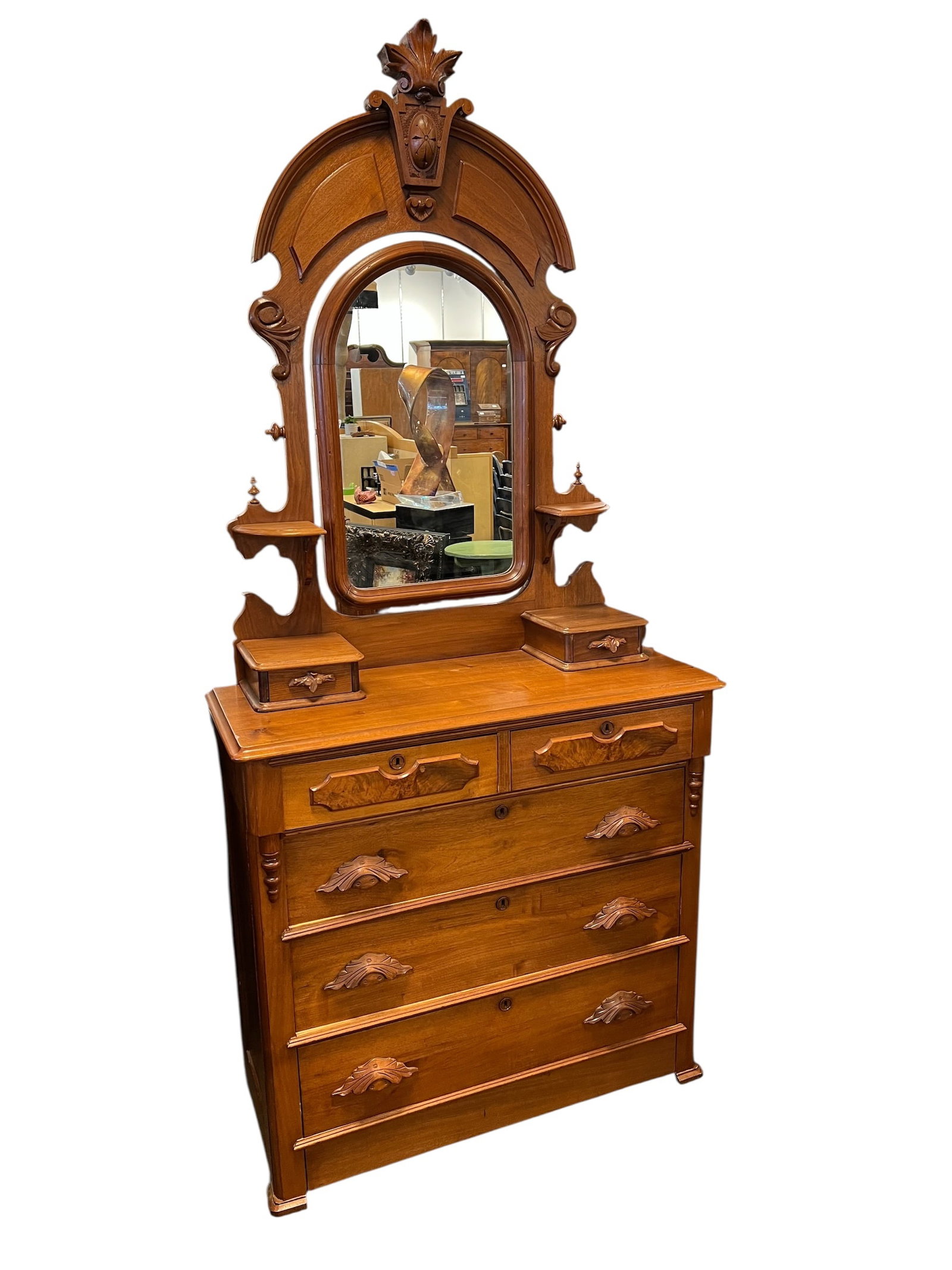 Antique Victorian Walnut Dresser with Mirror: Antique Victorian Walnut Dresser This piece is a Victorian antique dresser with a swivel mirror, most likely dating from the late 19th century (circa 1880–1890). Many similar examples are identified