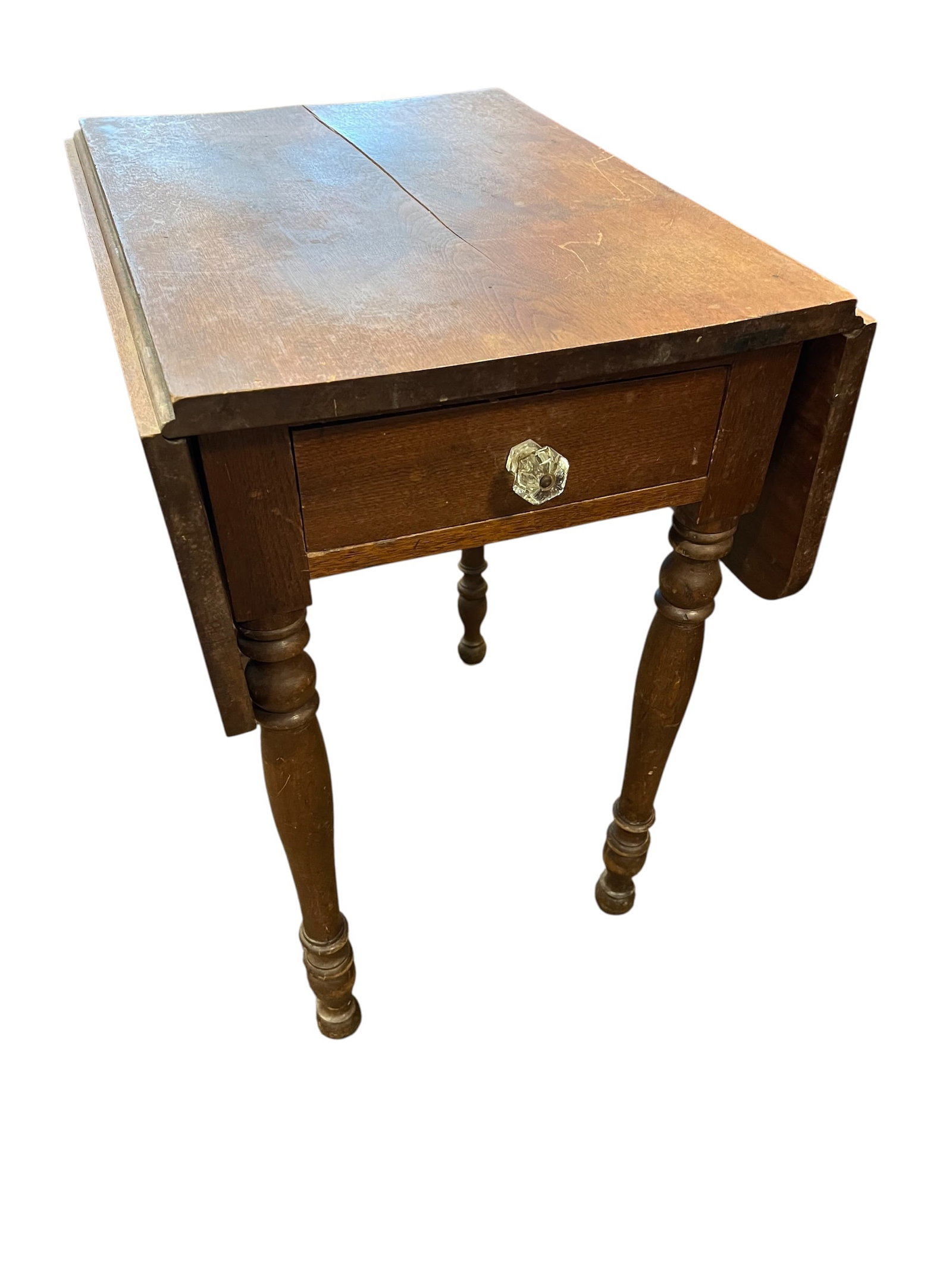 Early Walnut 1 Drawer Dropleaf Stand - 2