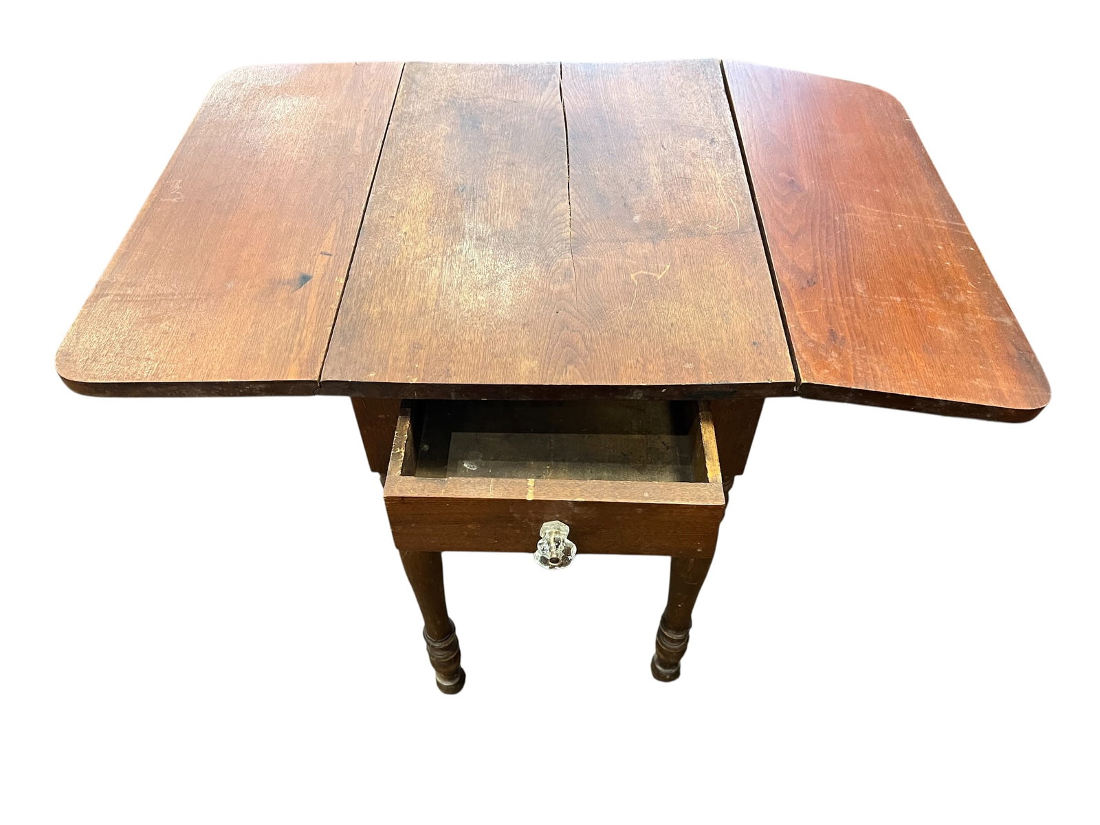Early Walnut 1 Drawer Dropleaf Stand - 4