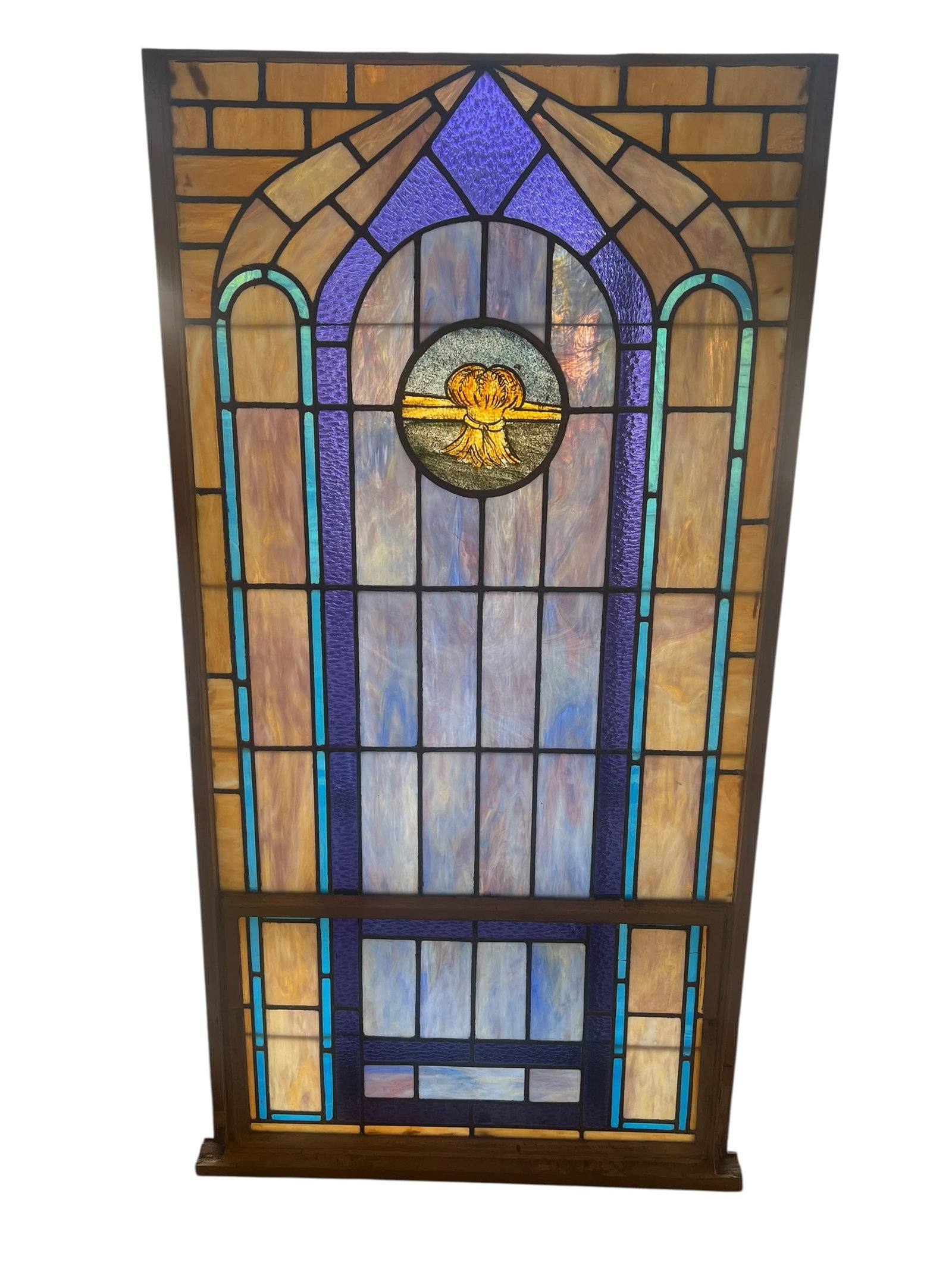 Stain Leaded Glass Window: This is a set of early 1900s American figural church stained glass windows featuring a Gothic arch design. [1]The windows are constructed with opalescent glass and original lead work.They feature a