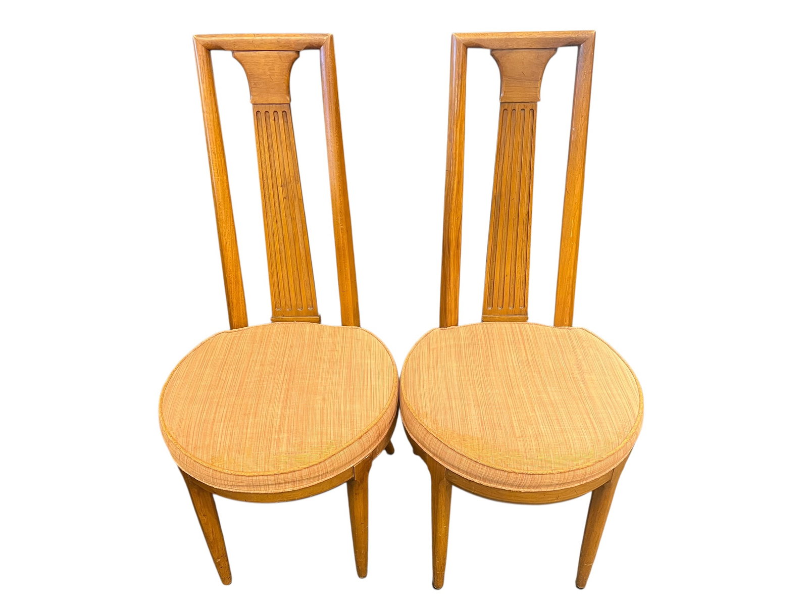 Pair of Mid Century Modern Chairs: . These are authentic 1960s Tomlinson "Sophisticate Collection" No. 63 dining chairs. [1]Designed during the Mid-Century Modern era, this specific model seamlessly blends clean modernism with classica