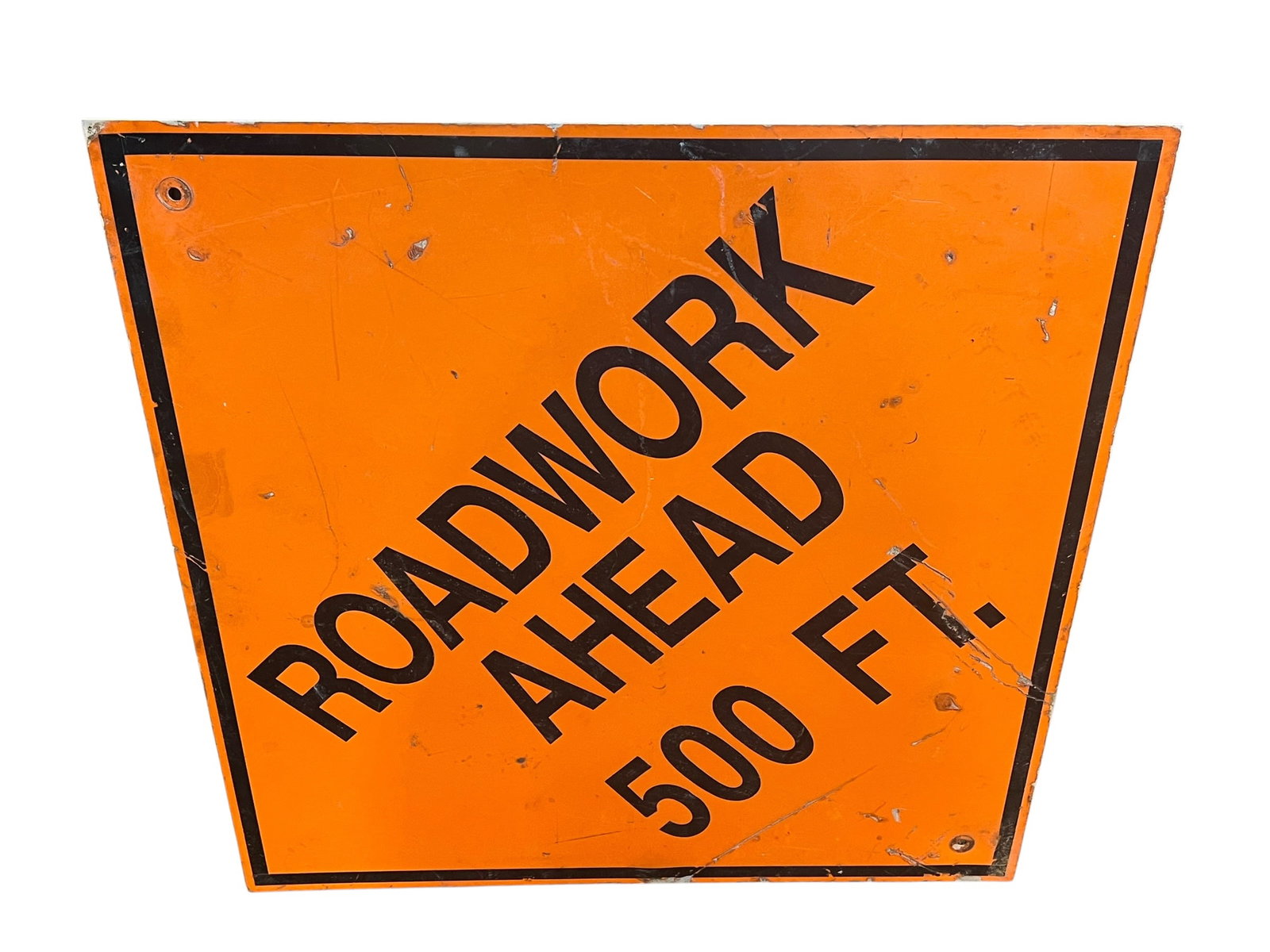 Roadword Ahead Metal Advertising Sign: This is a W20-1 "Road Work Ahead" construction sign, typically made of highly reflective orange vinyl or aluminum to ensure visibility for temporary traffic control. [1, 2]Design and Text: The sign fe
