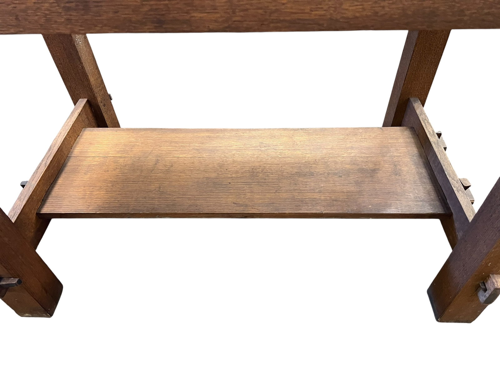 Mission Oak leather top library table - 5