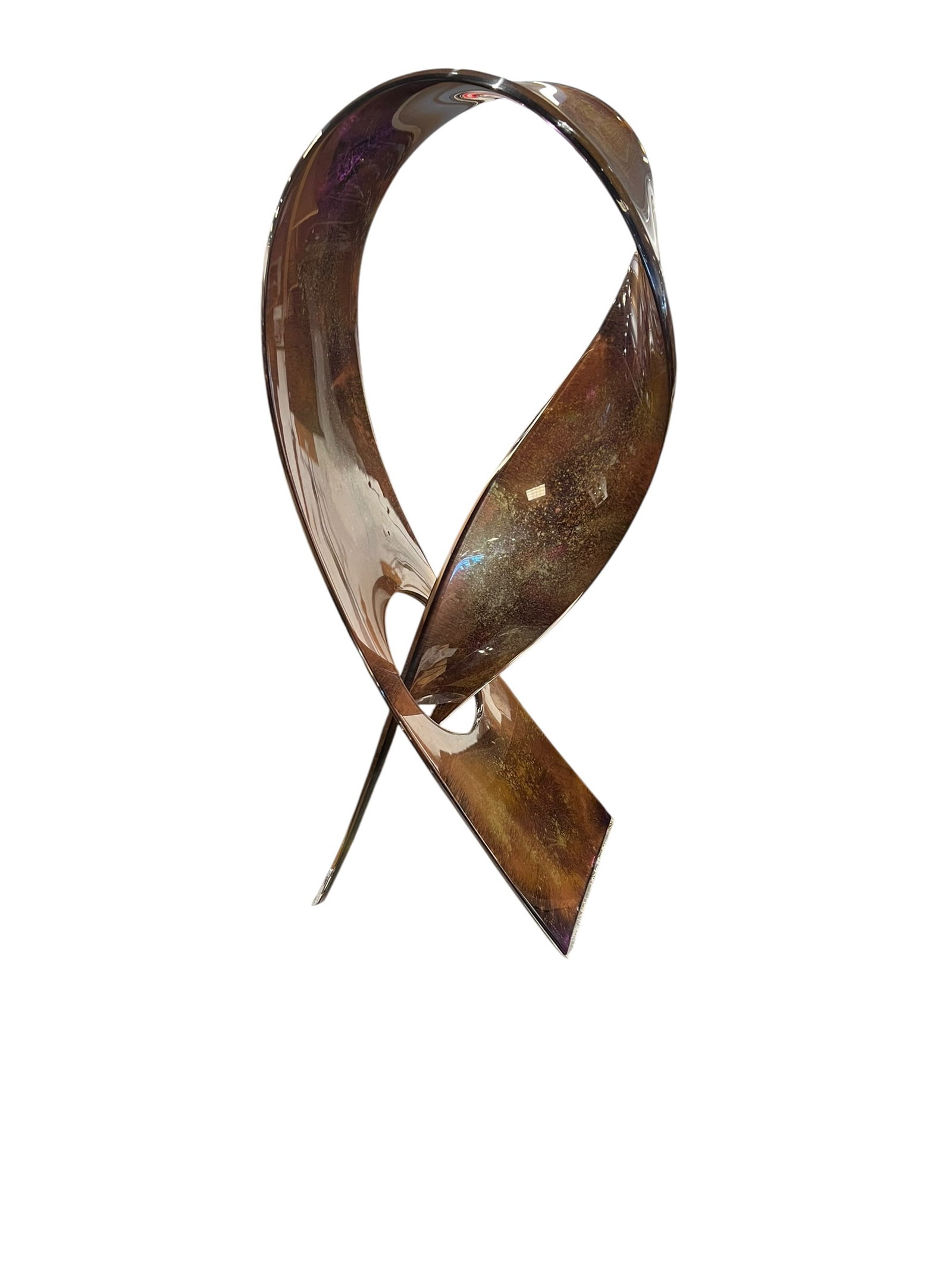 Haziza Lucite Sculpture: This is a modern abstract sculpture titled "Original Free Form" by artist Shlomi Haziza. [1, 2]Materials: Constructed from acrylic (lucite) and metal, featuring a light and fire effect within the