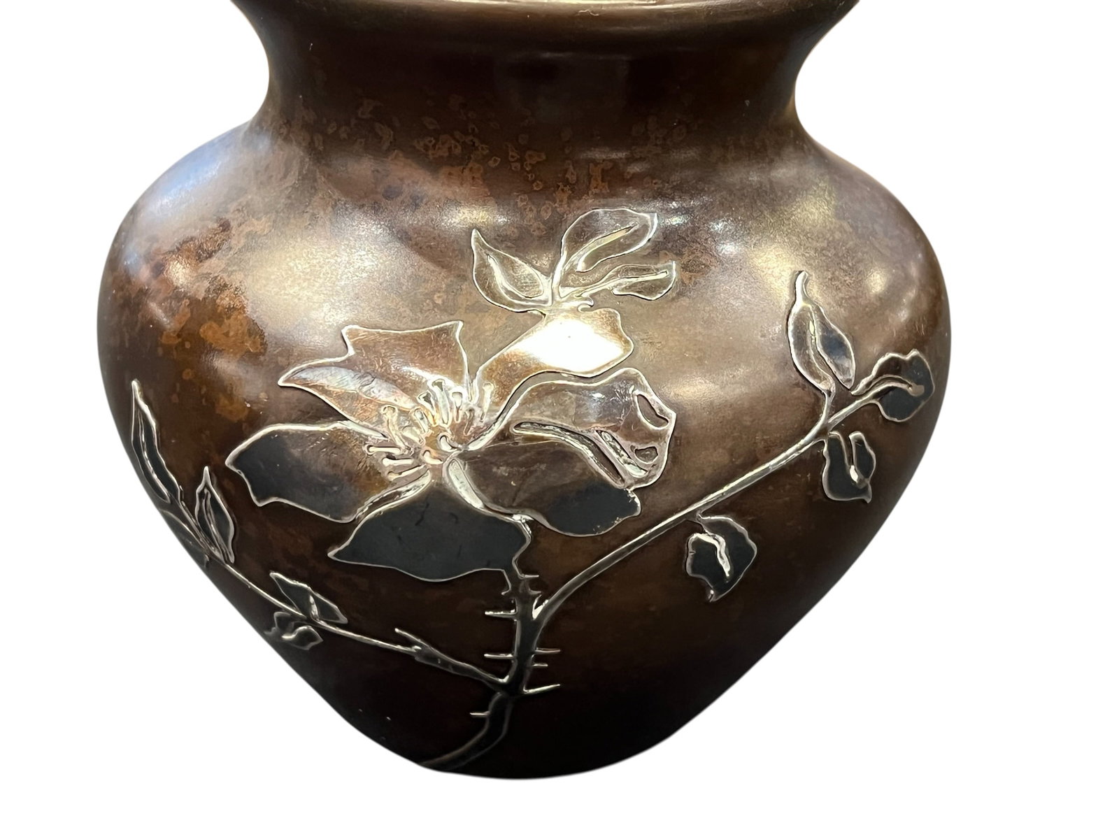 Bronze Flower Vase Heintz sterling overlay - 2