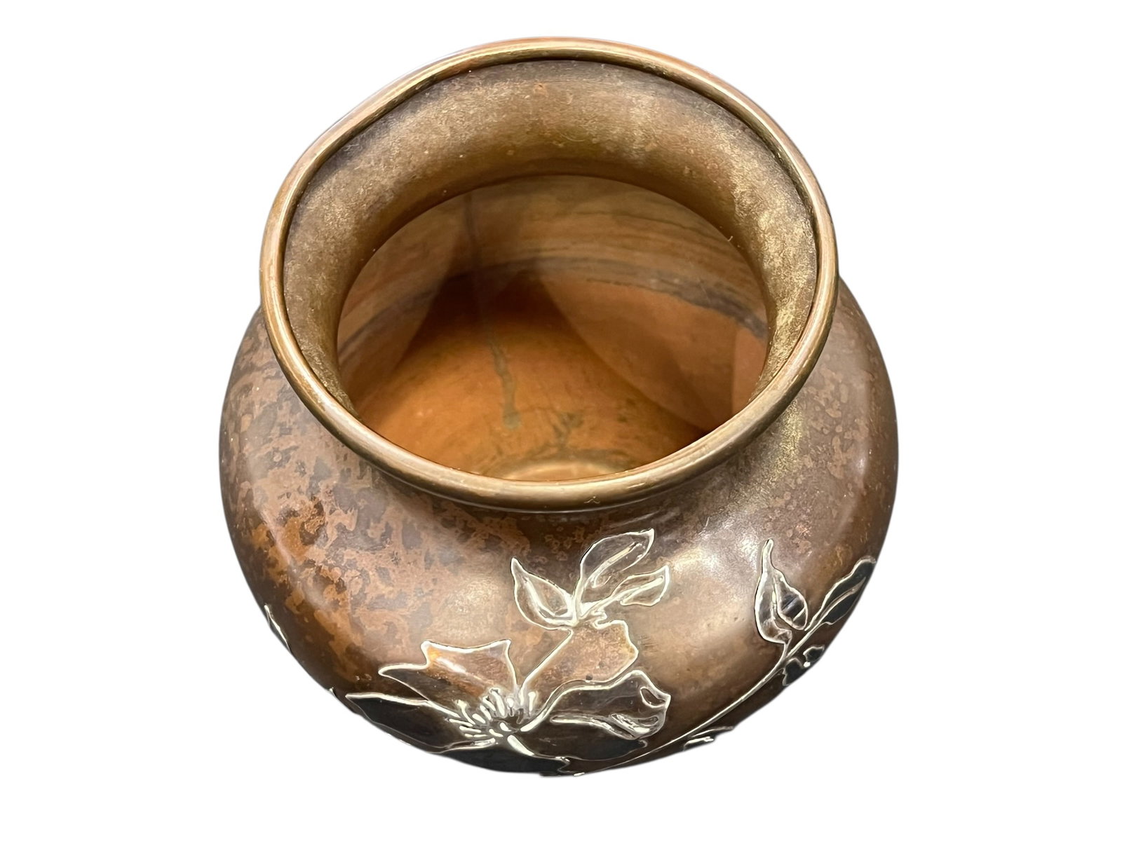 Bronze Flower Vase Heintz sterling overlay - 3