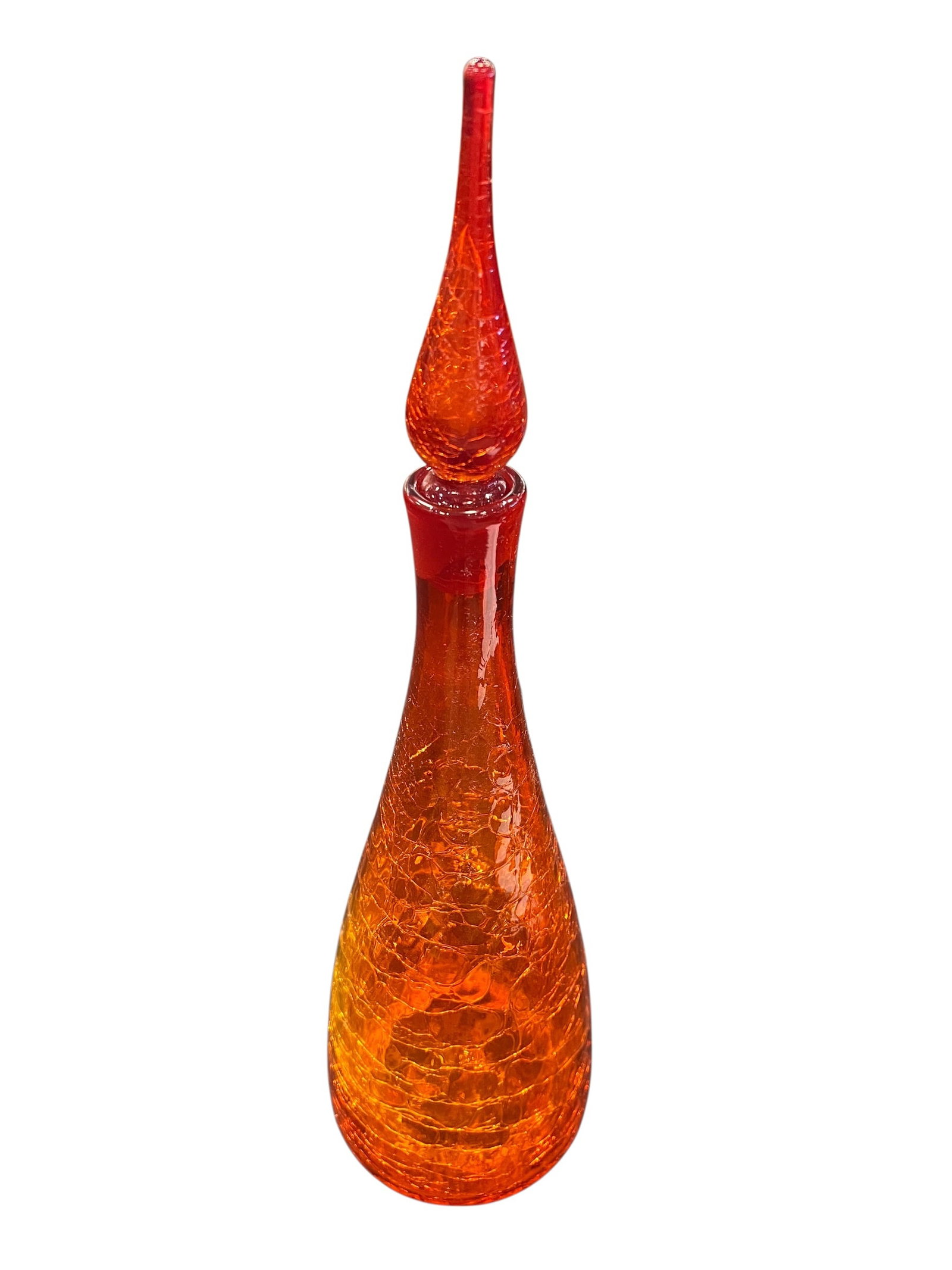 vintage Blenko Glass amberina crackle glass decanter with a teardrop stopper (1 of 3)