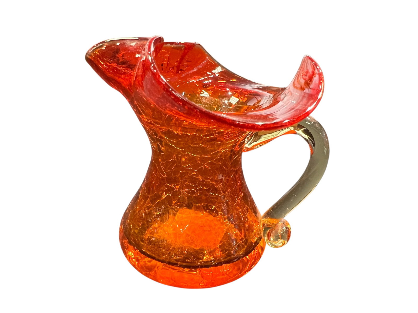 vintage Rainbow Art Glass tangerine crackle glass pitcher (1 of 3)