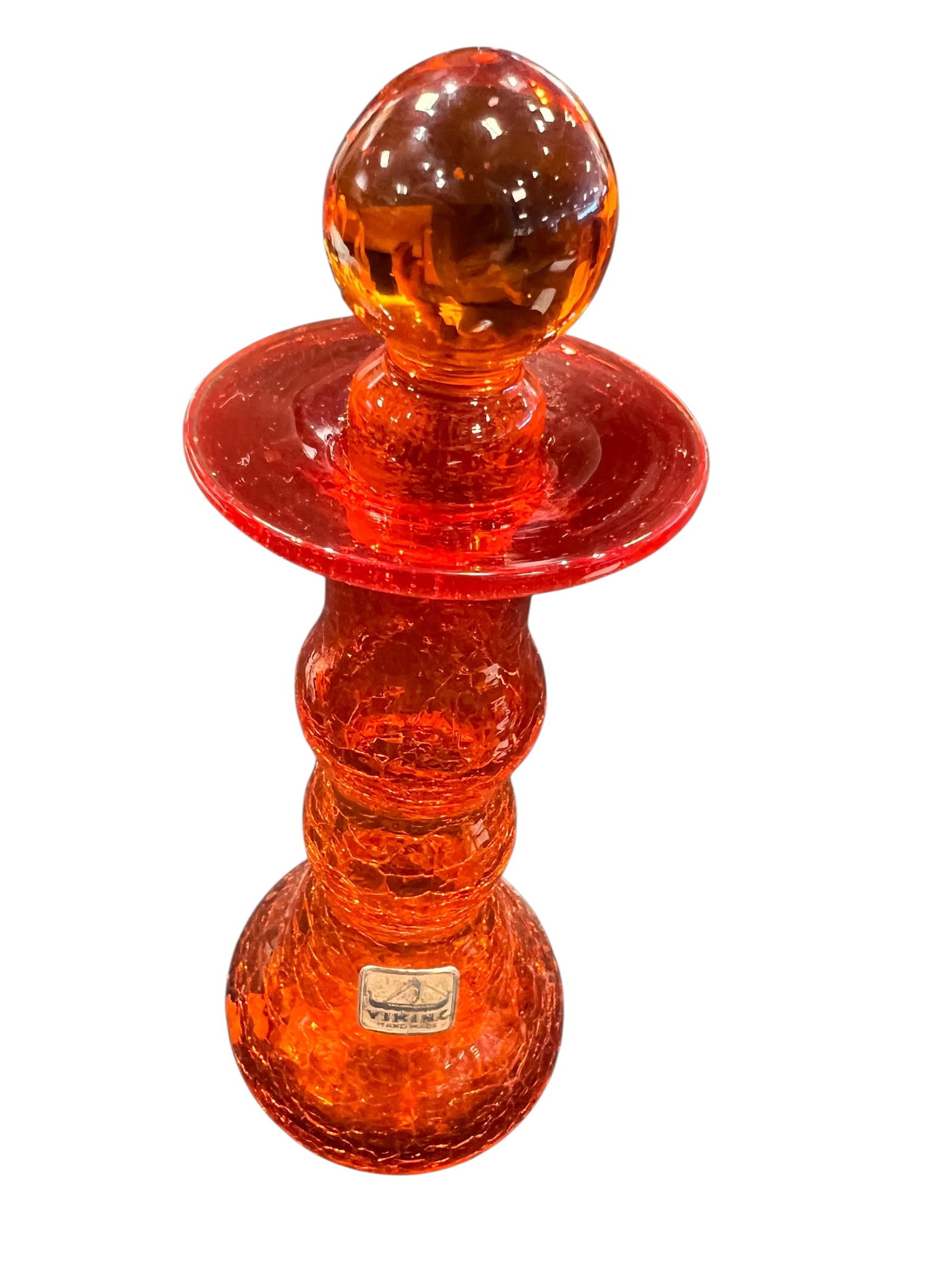 vintage Viking Glass orange crackle glass decanter (1 of 4)