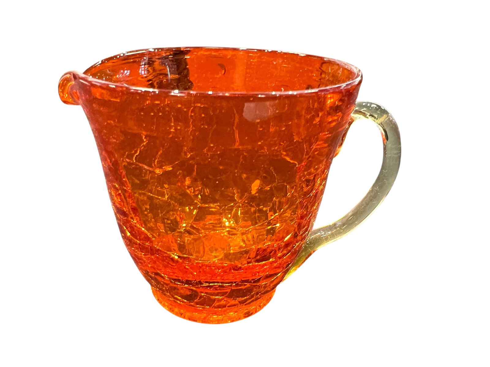 vintage Hand Crafted Yellow Orange Crackle Glass Creamer (1 of 3)