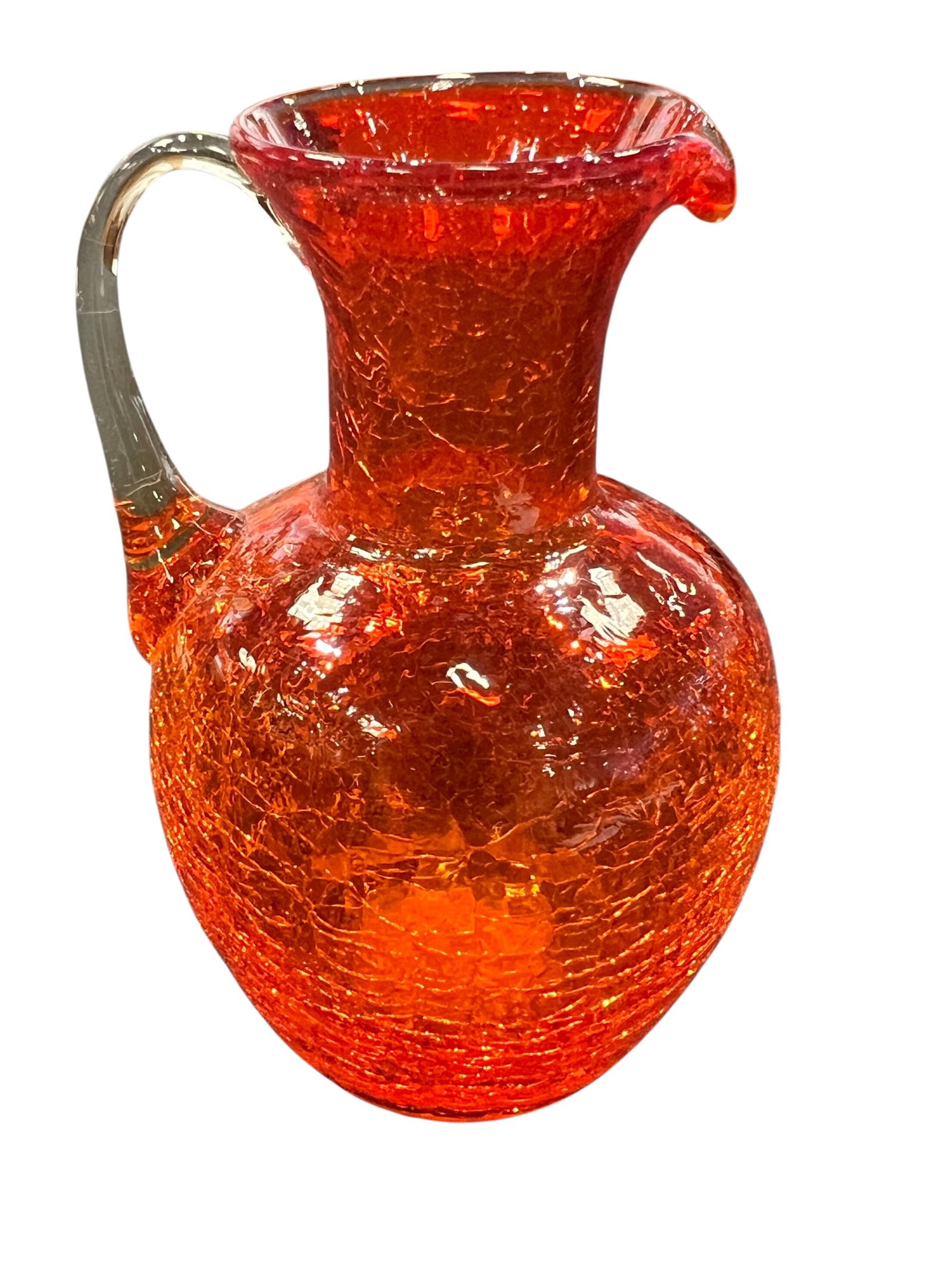 vintage Blenko hand-blown amberina red crackle glass pitcher (1 of 2)