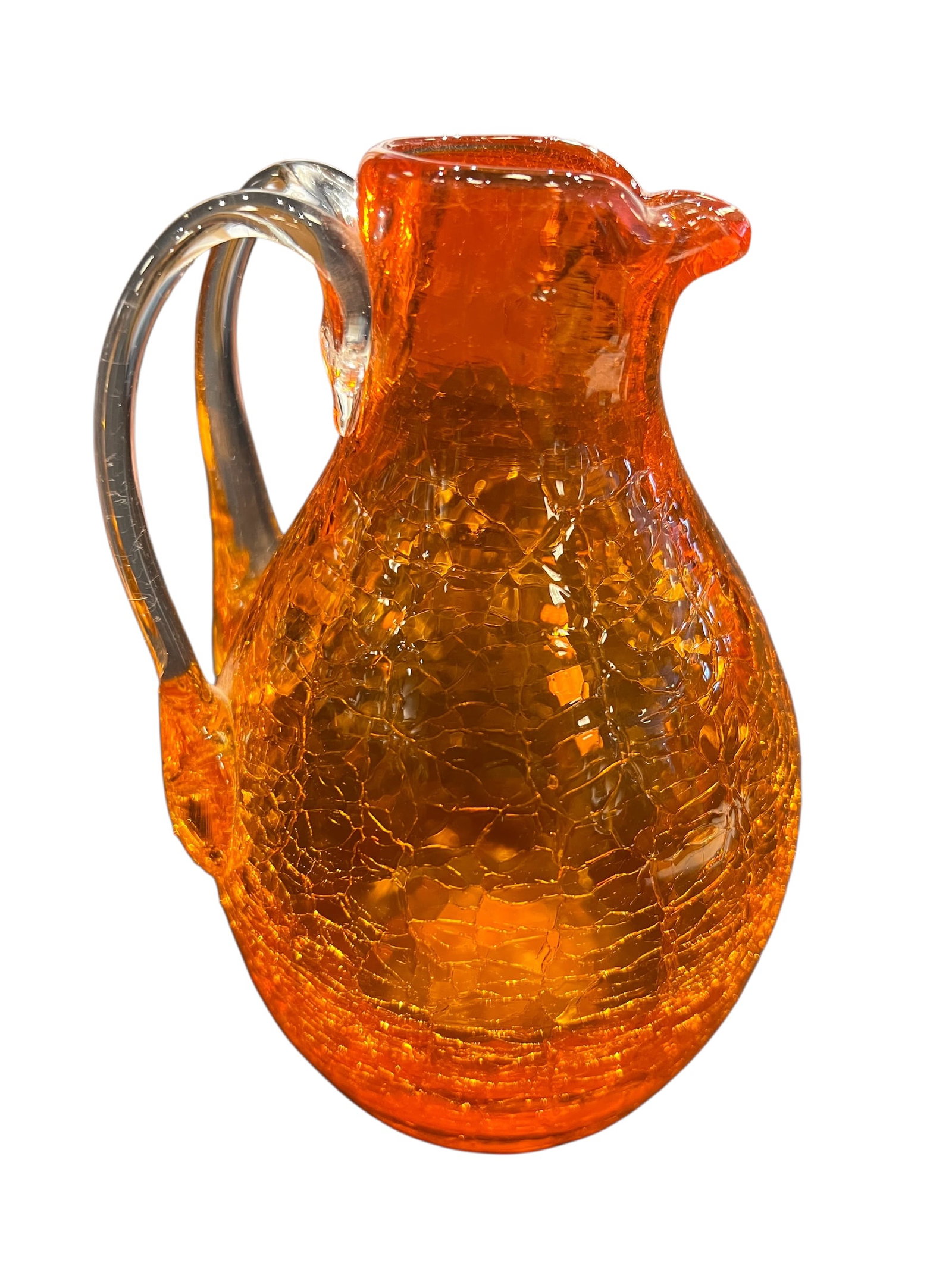 vintage Blenko tangerine crackle glass pitcher (1 of 2)