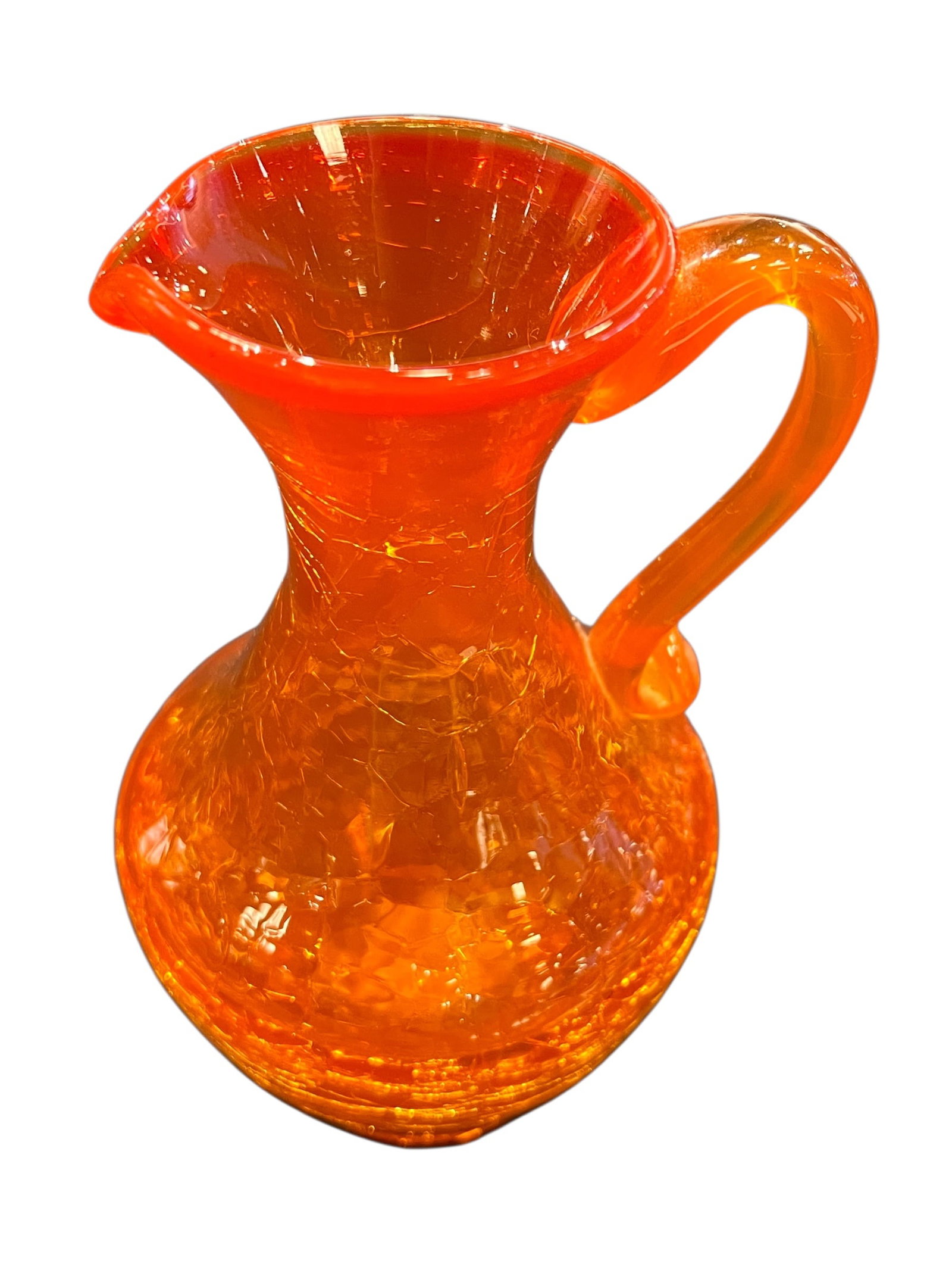 vintage mid-century modern Tangerine / Amberina crackle glass pitcher. (1 of 3)
