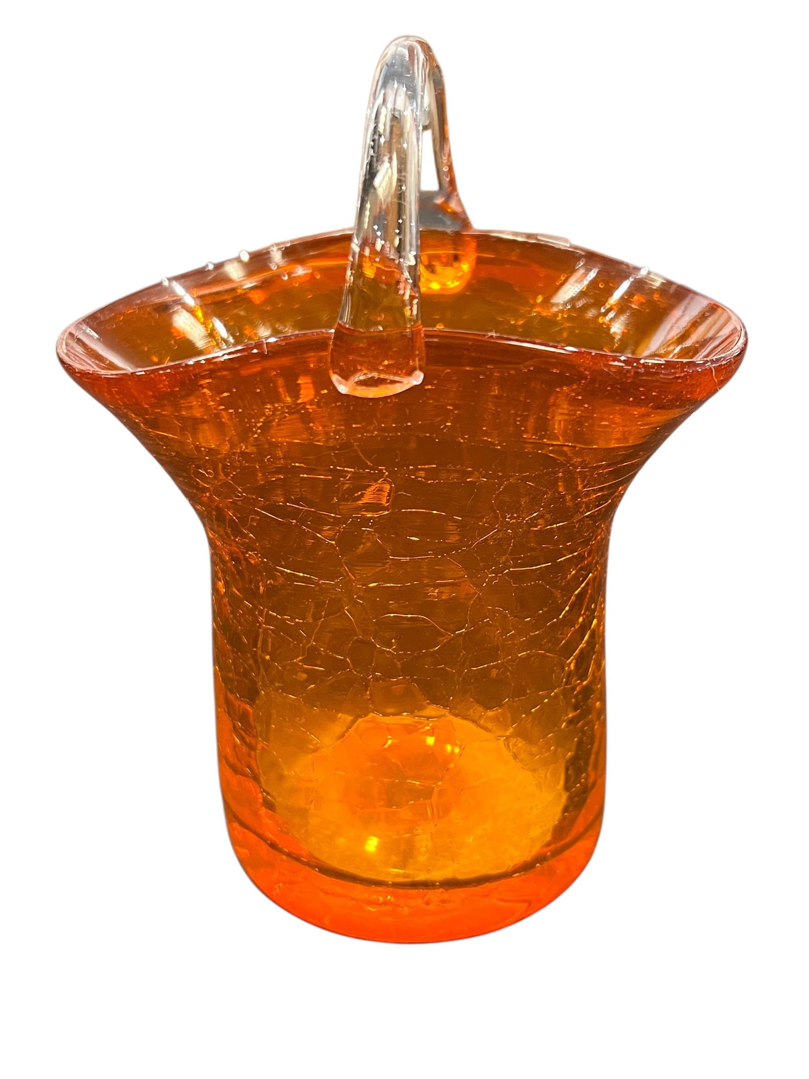 vintage orange crackle glass hand-blown basket (1 of 3)