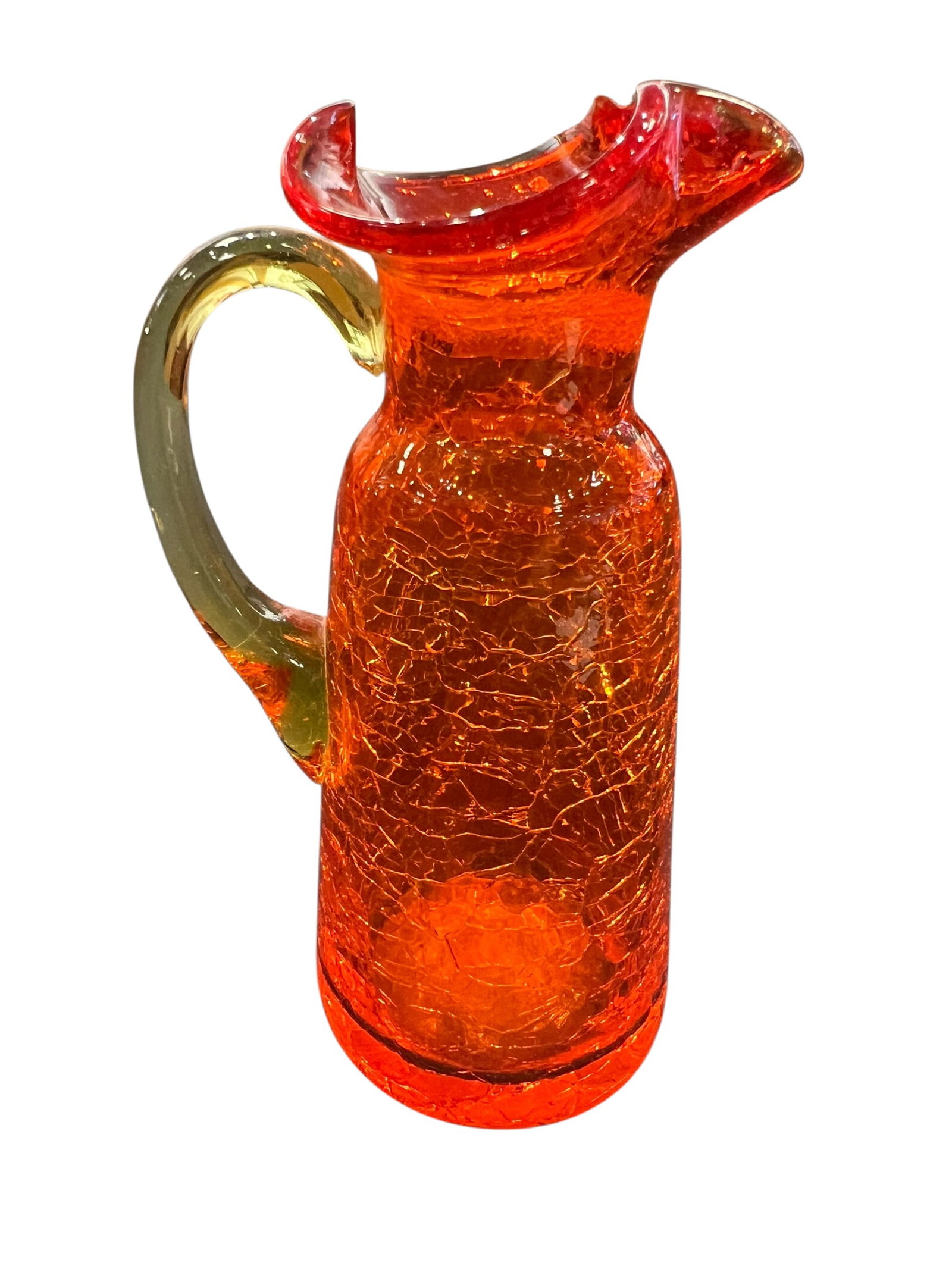 vintage Blenko orange and yellow crackle glass pitcher. (1 of 4)