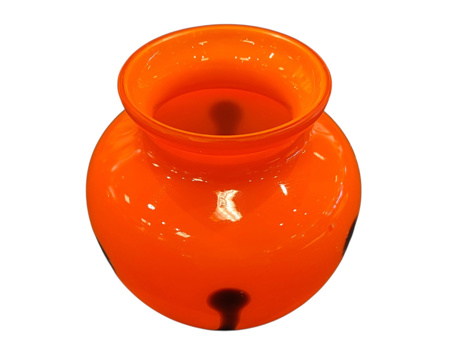vintage vibrant orange art glass vase: This item is a Mid-Century Modern orange art glass vase designed by renowned Swedish artist and sculptor Erik Höglund (1932–1998). [1]About the PieceDesigner: Designed by Erik Höglund for Boda Gla