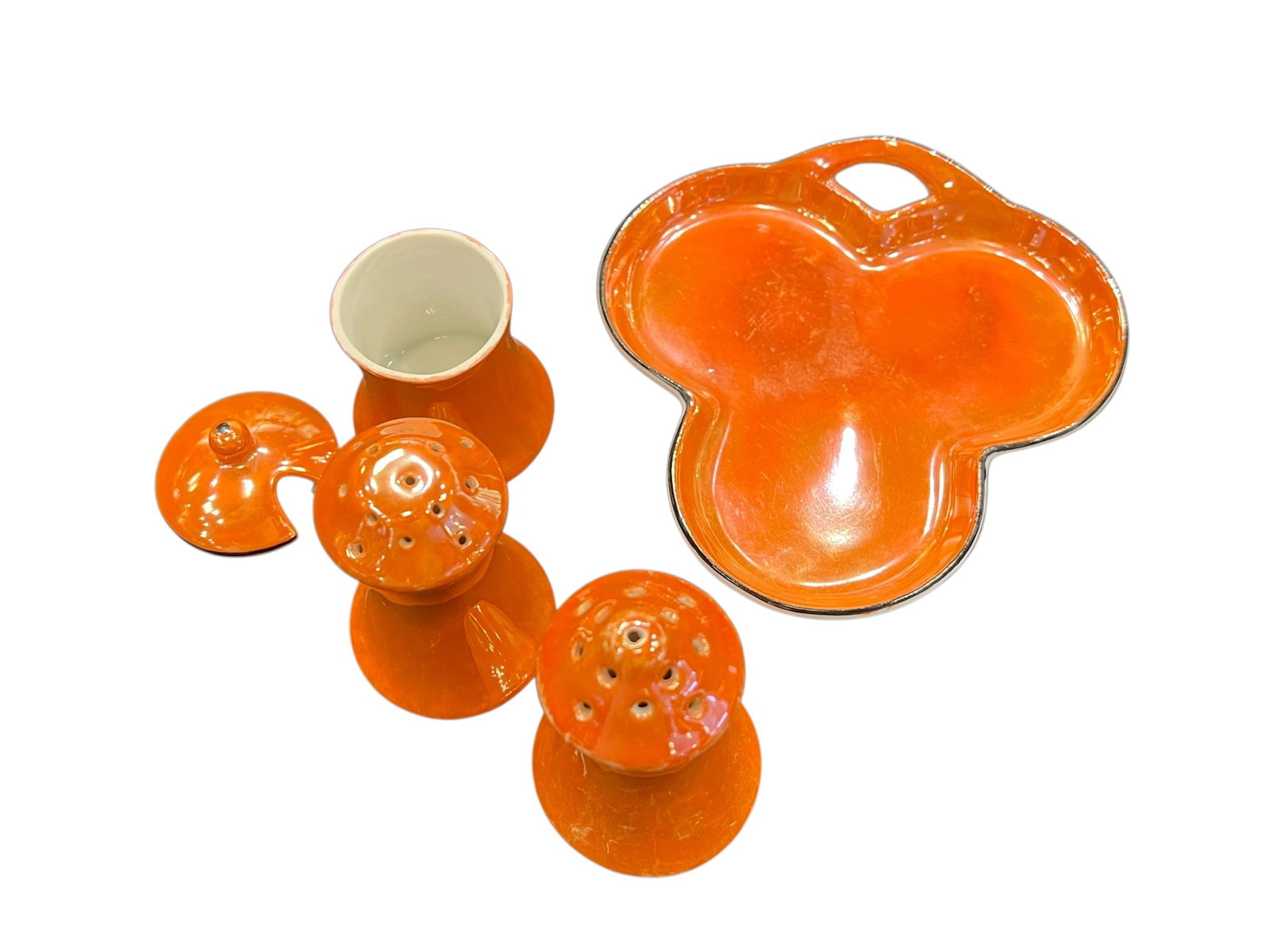 vintage ceramic condiment caddy set - 2