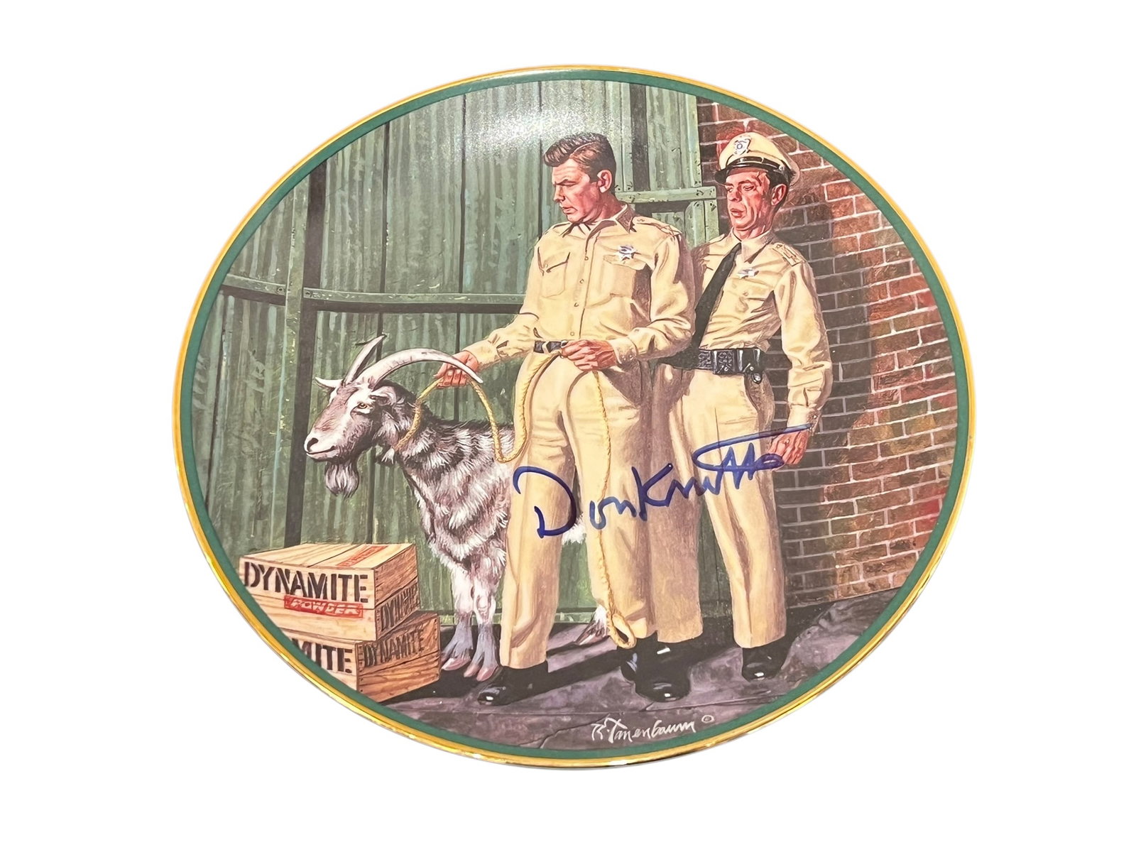 An Explosive Situation Autographed Collector Plate With Box: This is a 1993 Hamilton Collection collector plate titled "An Explosive Situation" from The Andy Griffith Show.It features artwork by Robert Tanenbaum depicting Andy Taylor and Barney Fife with a