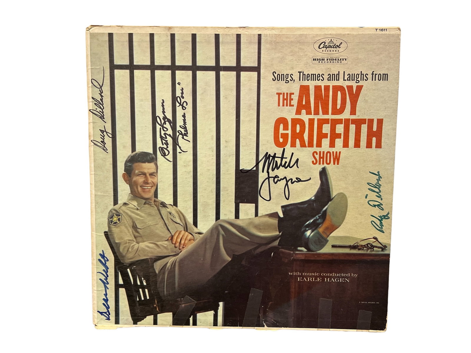 Autographed 1961 Vinyl Album “Songs, Themes and Laughs from the Andy Griffith Show: Released by Capitol Records. The record contains comedic monologues by Andy Griffith and musical tracks composed or conducted by Earle Hagen, including the iconic theme song “The Fishin’ Hole&rdqu
