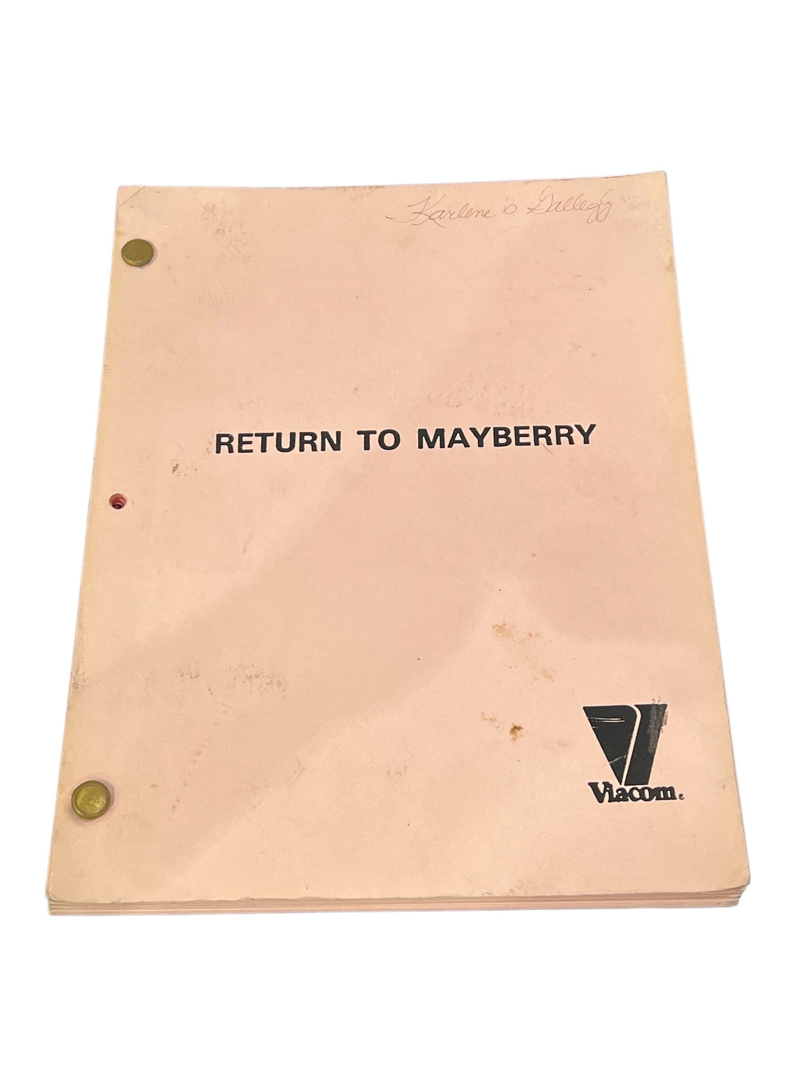 Original Return to Mayberry Production Script: ORIGINAL RETURN TO MAYBERRY PRODUCTION SCRIPTPersonal Production Copy Owned by Karlene GalleglyLocation Manager – Return to Mayberry (1986)Estimated Value: $300 – $800Among the more interesting