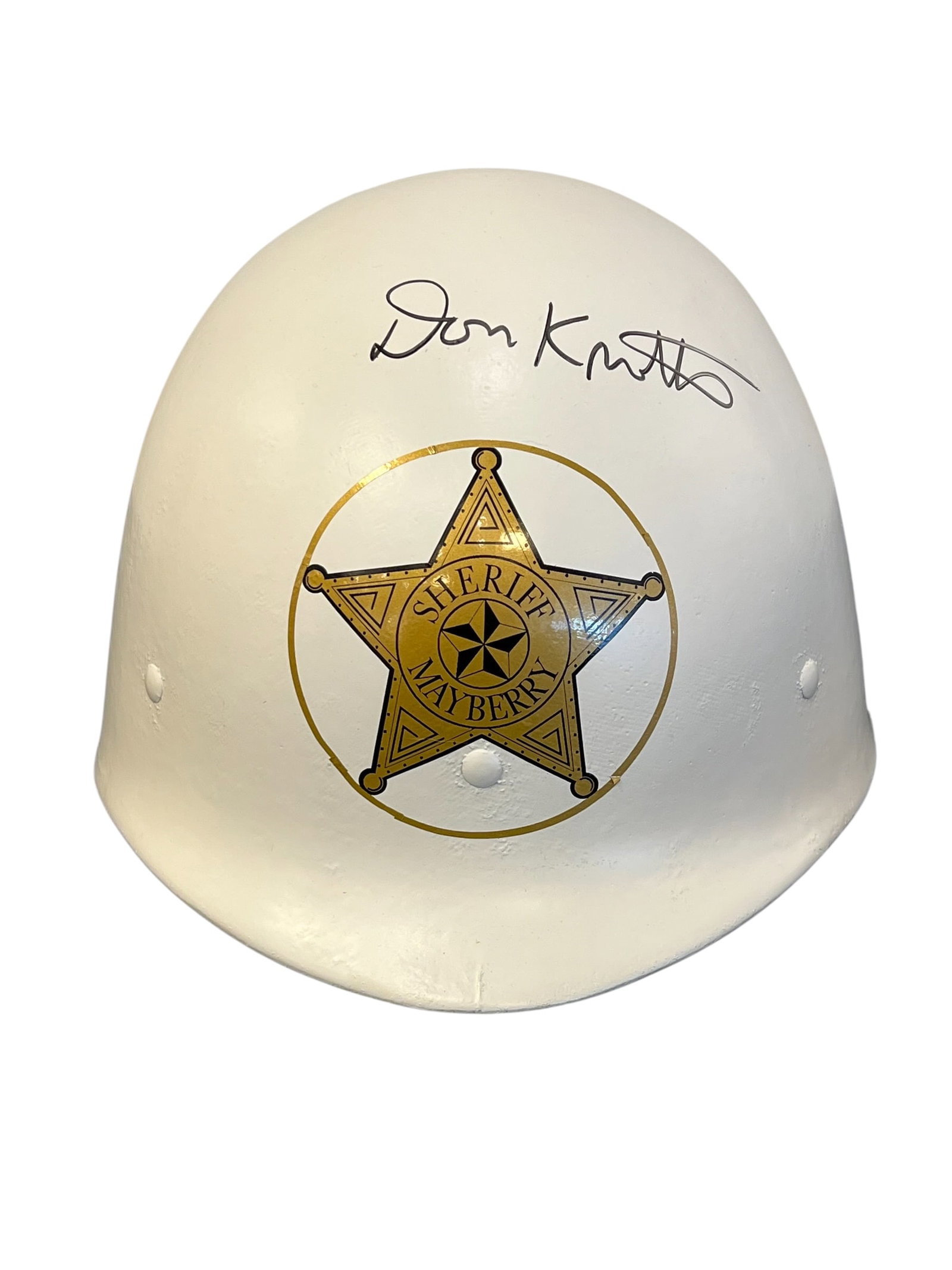 Barney Fife Prop Helmet: Don Knotts Autographed Mayberry Motorcycle HelmetInspired by the Classic "Barney and the Choir" Sidecar Motorcycle EpisodeFew episodes of The Andy Griffith Show are remembered more fondly than the
