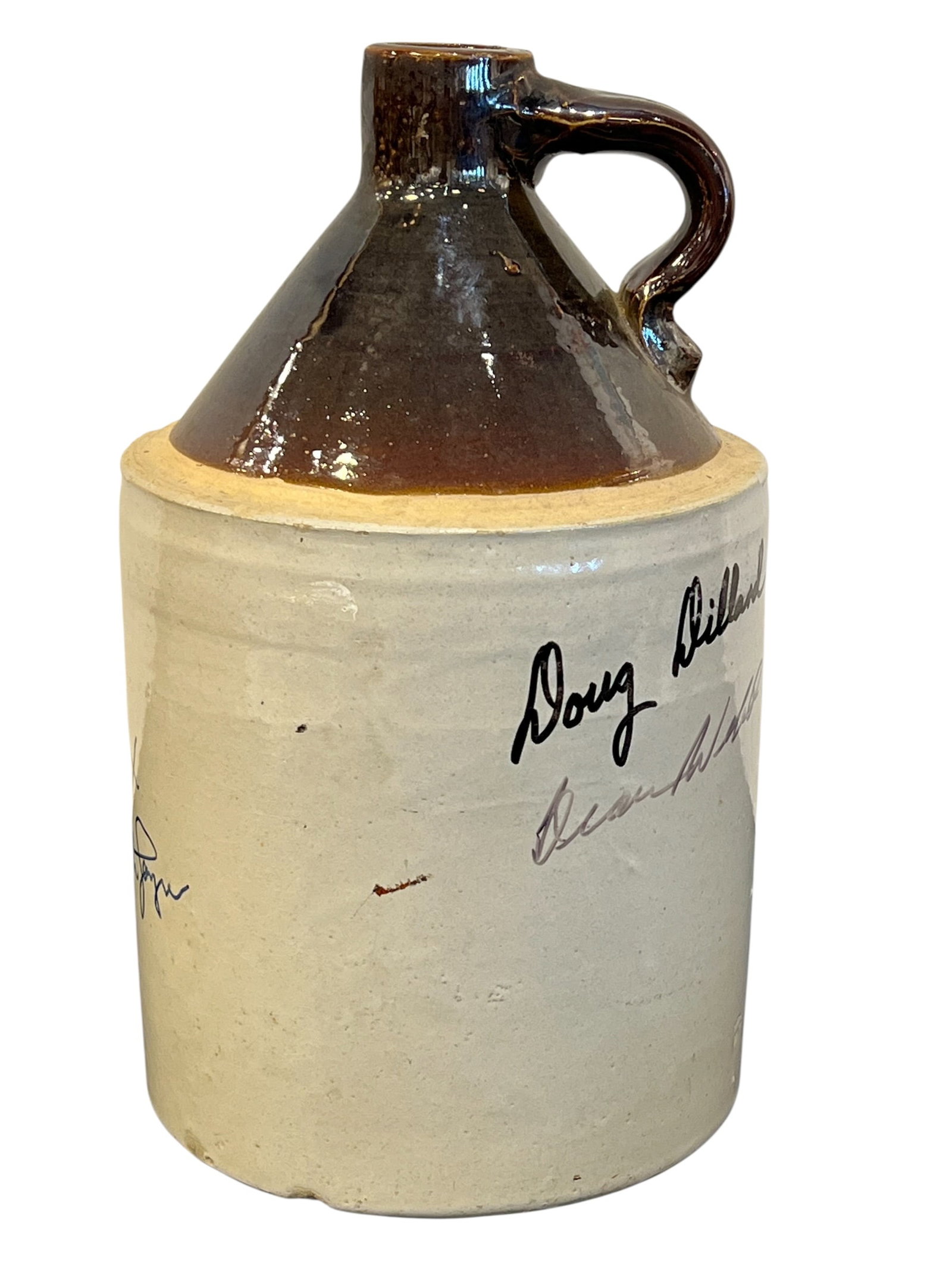 Autographed Darling Family Moonshine Jug: Darling Family / Dillards Autographed Moonshine JugPersonally Signed for Steve Barfield by All Four Original Members of The DillardsThe Darling family remains one of the most beloved and memorable