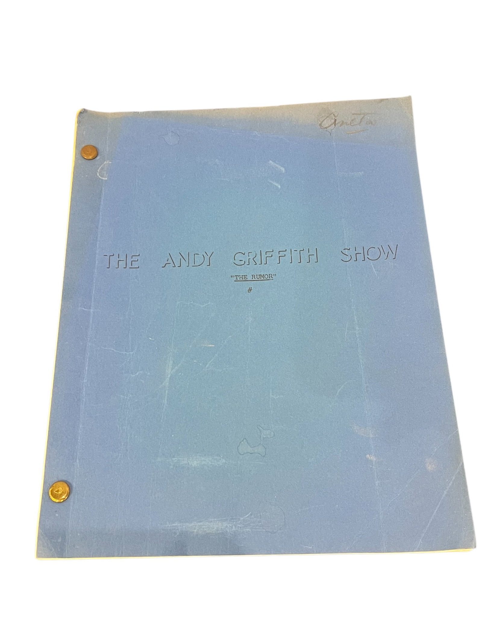 Original Production Script “The Rumor: Original Production Script Owned by Helen Crump (Aneta Corsaut)The Andy Griffith Show — "The Rumor" (1961)Offered here is an original production script from The Andy Griffith Show for the classic