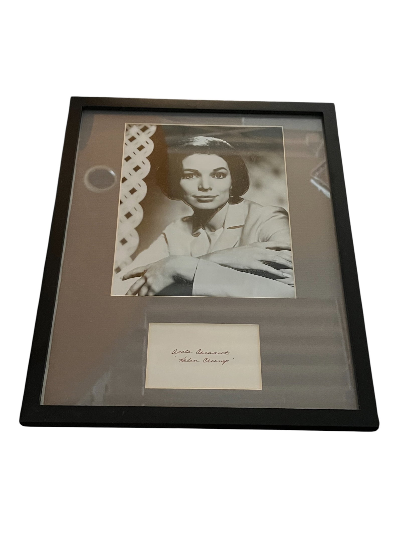Aneta Corsaut Autograph With Photo: This is a custom-framed autograph display featuring the late American actress Aneta Corsaut, best known for her iconic role as the schoolteacher Helen Crump on The Andy Griffith Show. [1, 2]Display