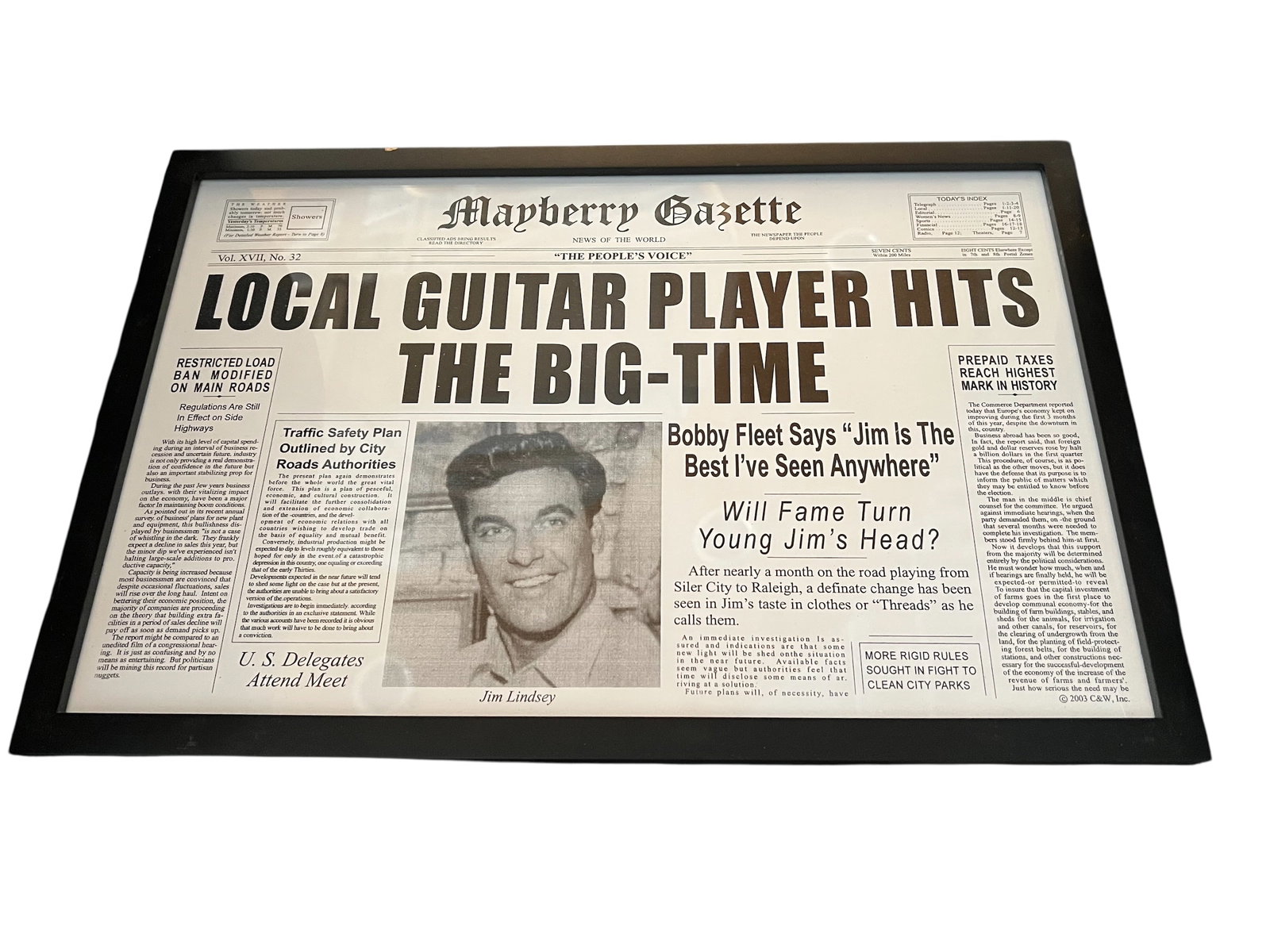 Mayberry Gazette Display Featuring James Best as Bobby Fleet (1 of 3)