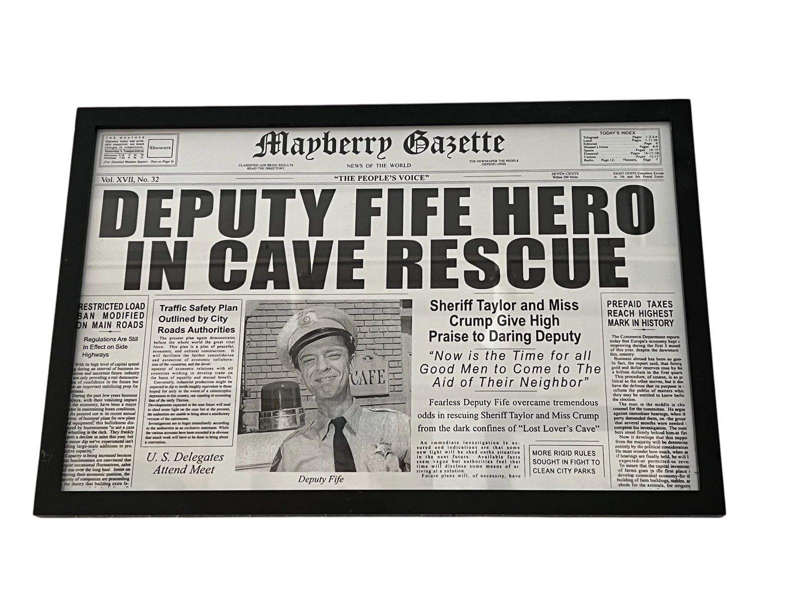 Framed Mayberry Gazette Newspaper Prop (1 of 4)