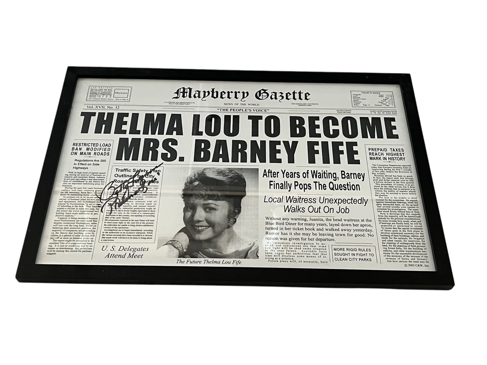 Framed Mayberry Gazette Newspaper Prop (1 of 4)