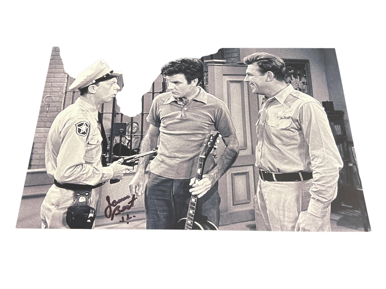 Signed James Best "Jim Lindsey" Photograph also played "Rosco P. Coltrane": This autographed photograph is part of the Steve Barfield Collection and comes from approximately 35 years of dedicated searching, collecting, and preserving Mayberry memorabilia. Over the decades,